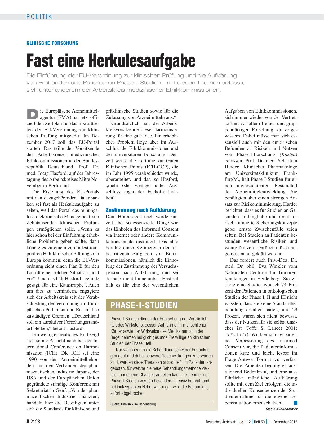 Vorschauseite 1: Klinische Forschung: Fast eine Herkulesaufgabe