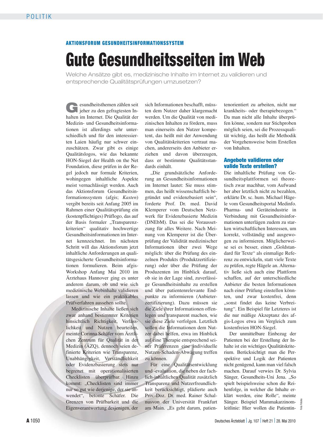 Vorschauseite 1: Aktionsforum Gesundheitsinformationssystem: Gute Gesundheitsseiten im Web
