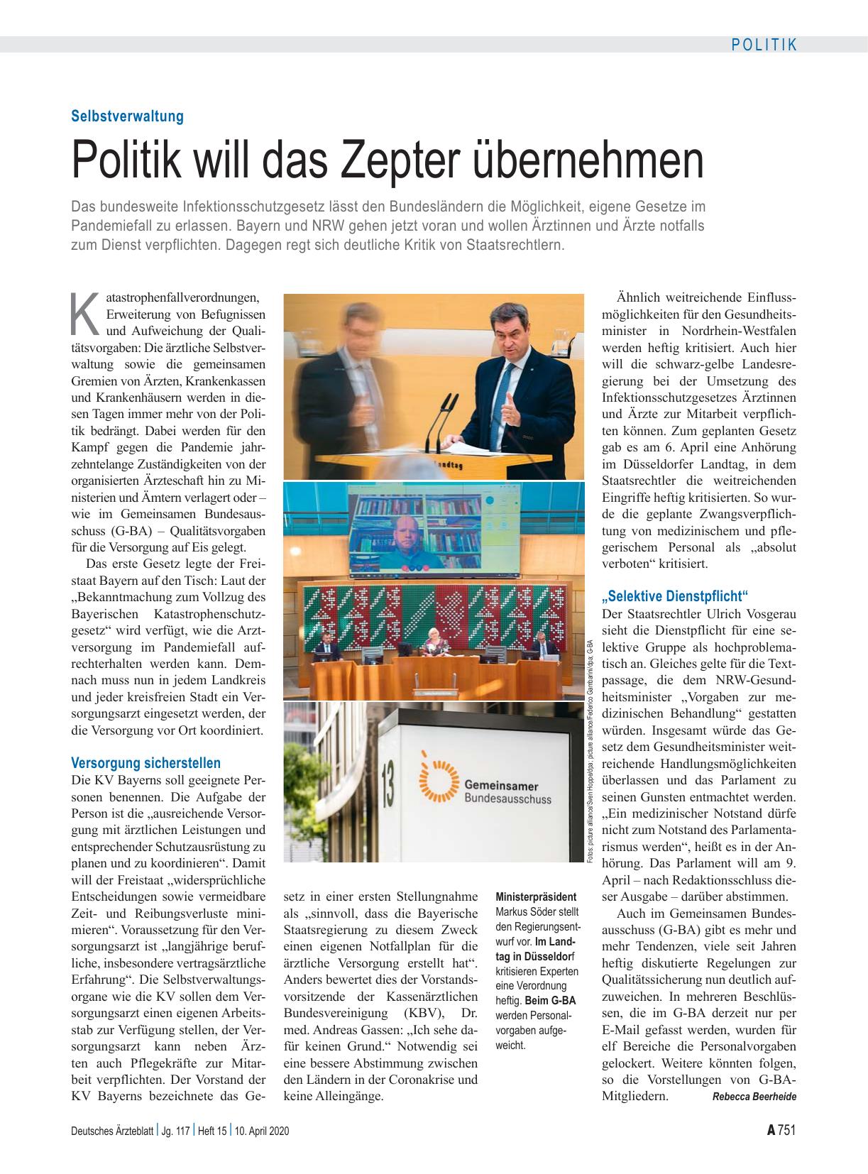 Vorschauseite 1: Selbstverwaltung: Politik will das Zepter übernehmen