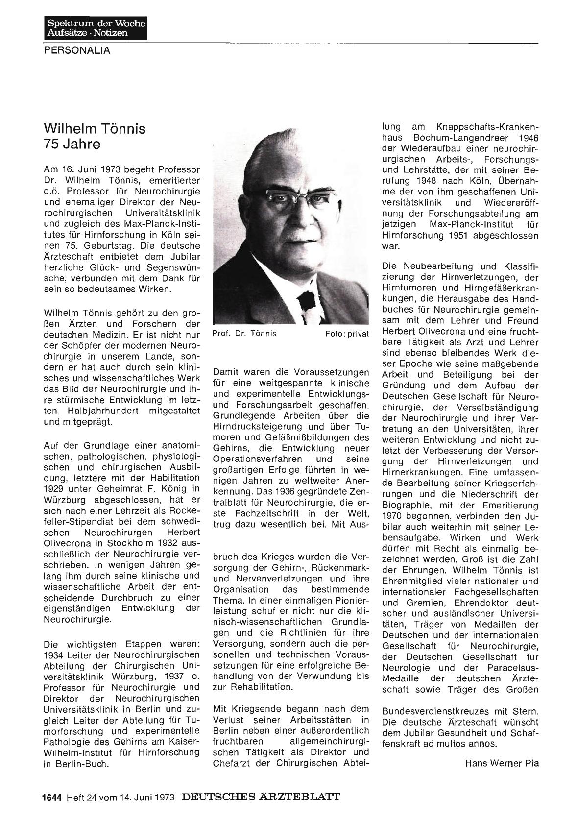 Vorschauseite 1: Wilhelm Tönnis 75 Jahre