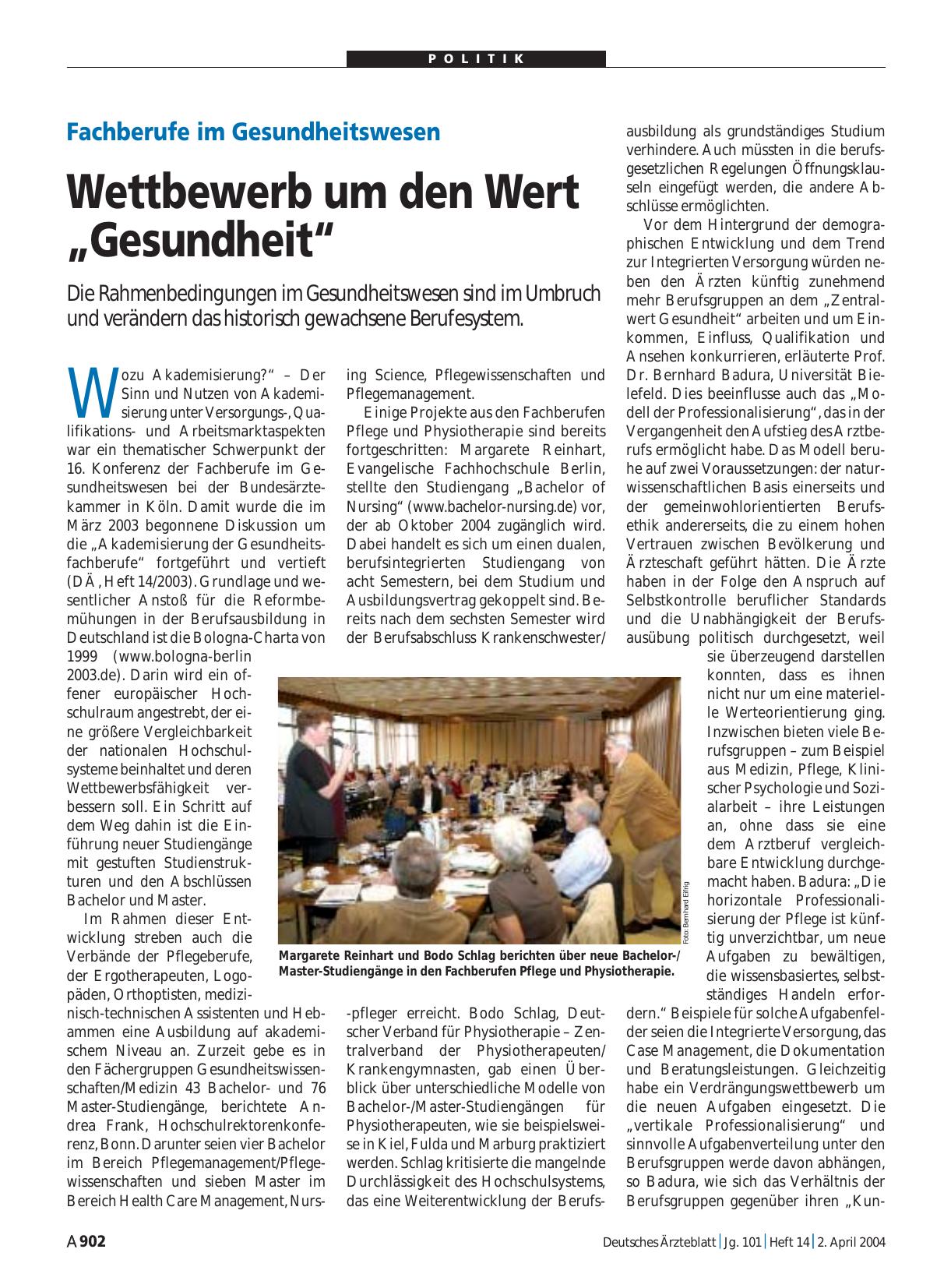 Vorschauseite 1: Fachberufe im Gesundheitswesen: Wettbewerb um den Wert „Gesundheit“