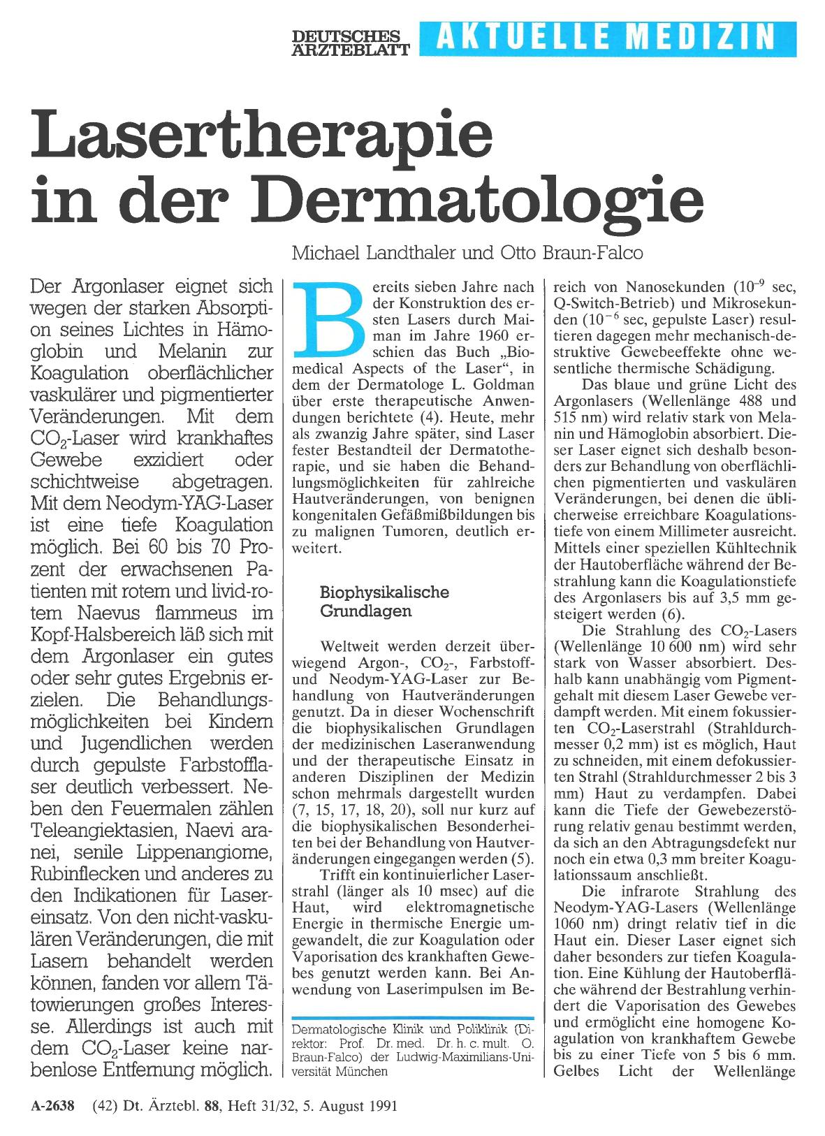 Vorschauseite 1: Lasertherapie in der Dermatologie