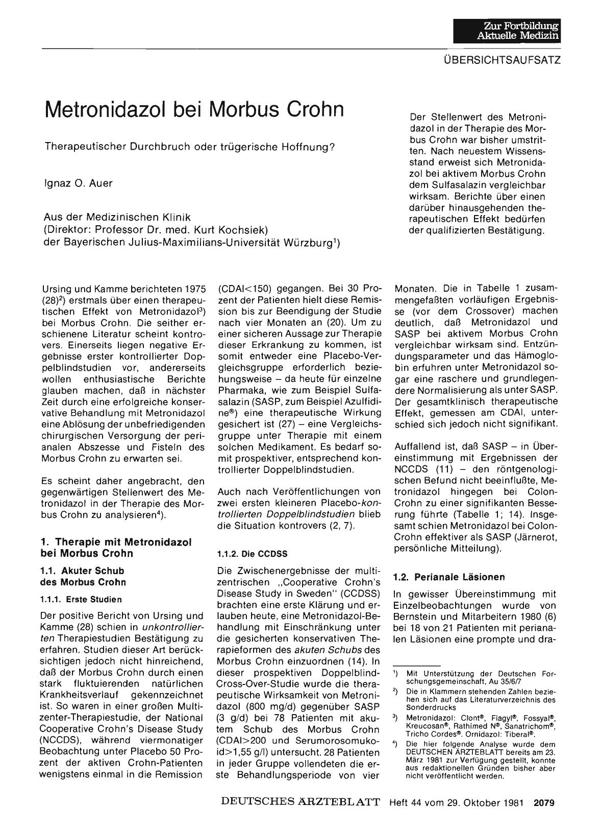 Vorschauseite 1: Metronidazol bei Morbus Crohn