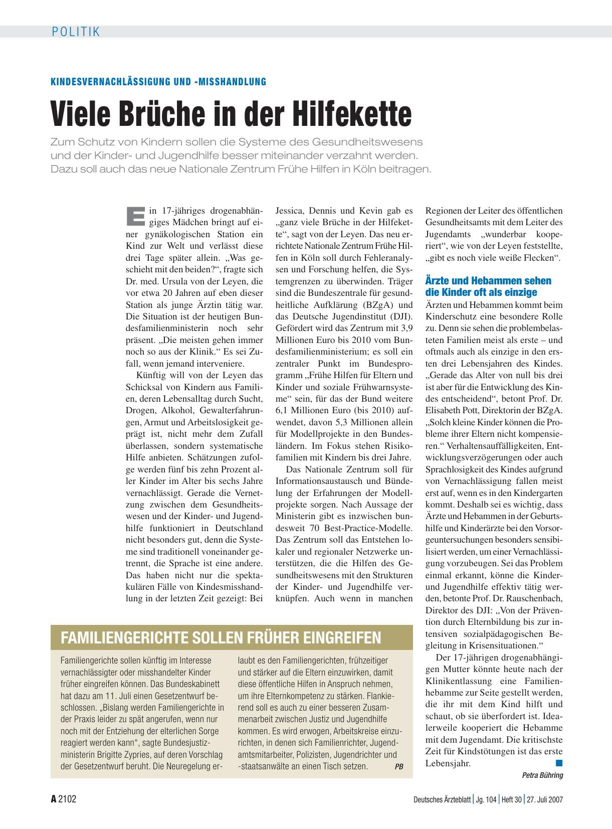 Vorschauseite 1: Familiengerichte sollen früher eingreifen