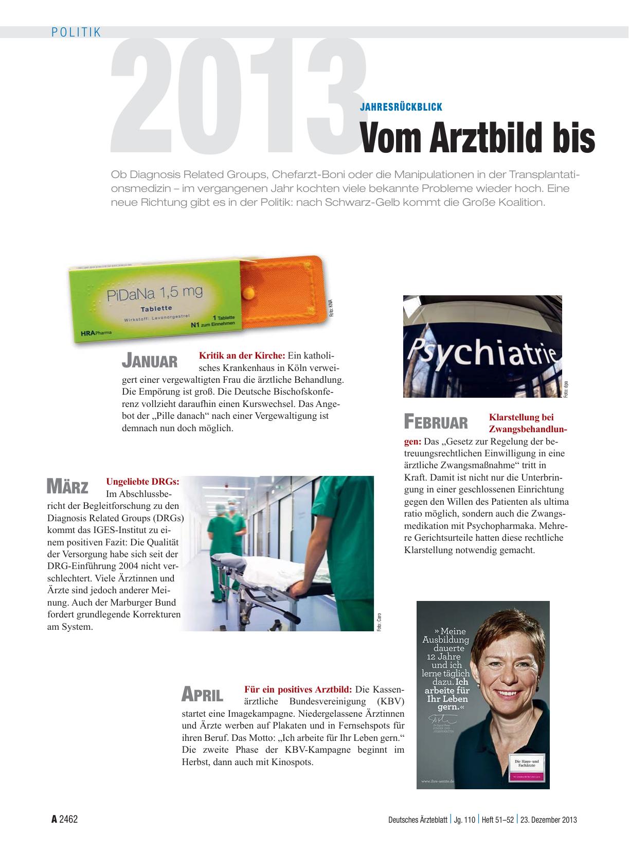 Vorschauseite 1: Jahresrückblick: Vom Arztbild bis zur Zwangsbehandlung 2013