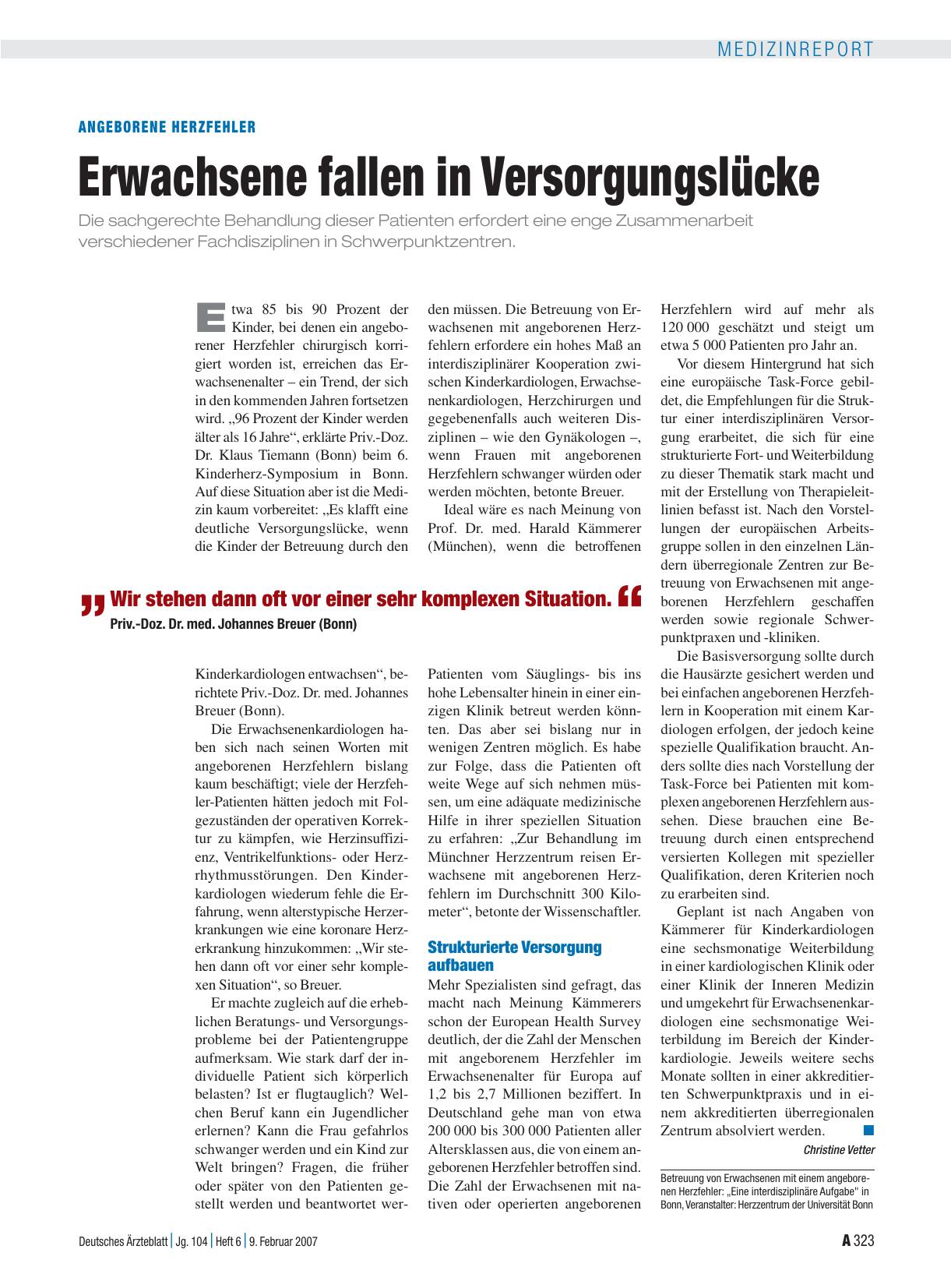 Vorschauseite 1: Angeborene Herzfehler: Erwachsene fallen in Versorgungslücke