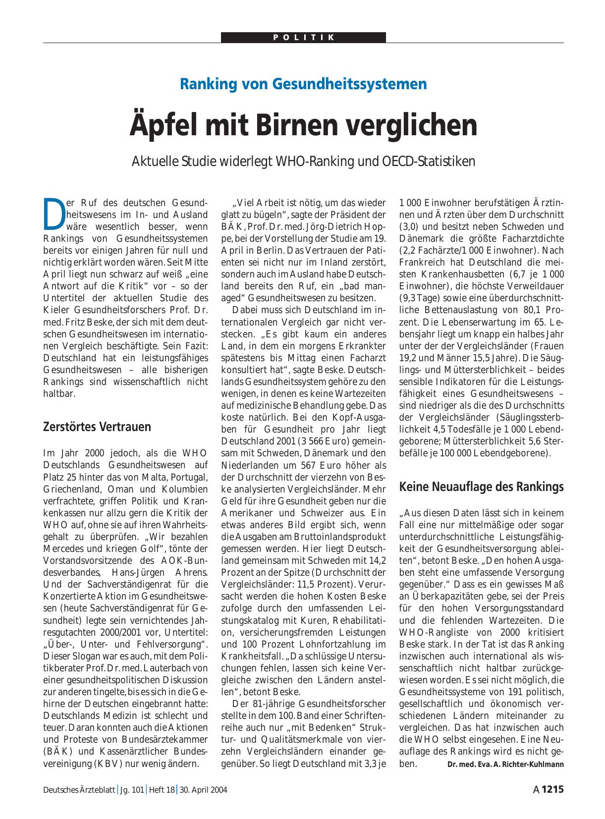 Vorschauseite 1: Ranking von Gesundheitssystemen: Äpfel mit Birnen verglichen