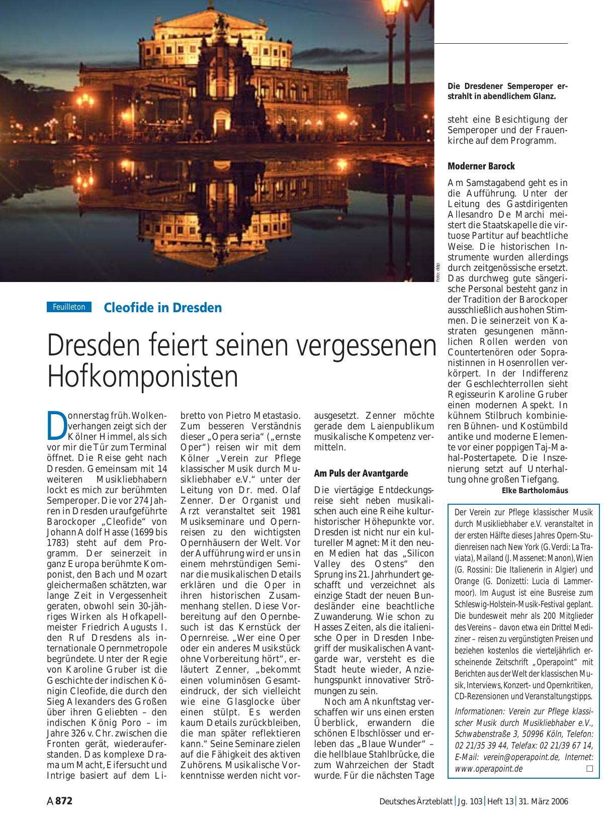 Vorschauseite 1: Cleofide in Dresden: Dresden feiert seinen vergessenen Hofkomponisten