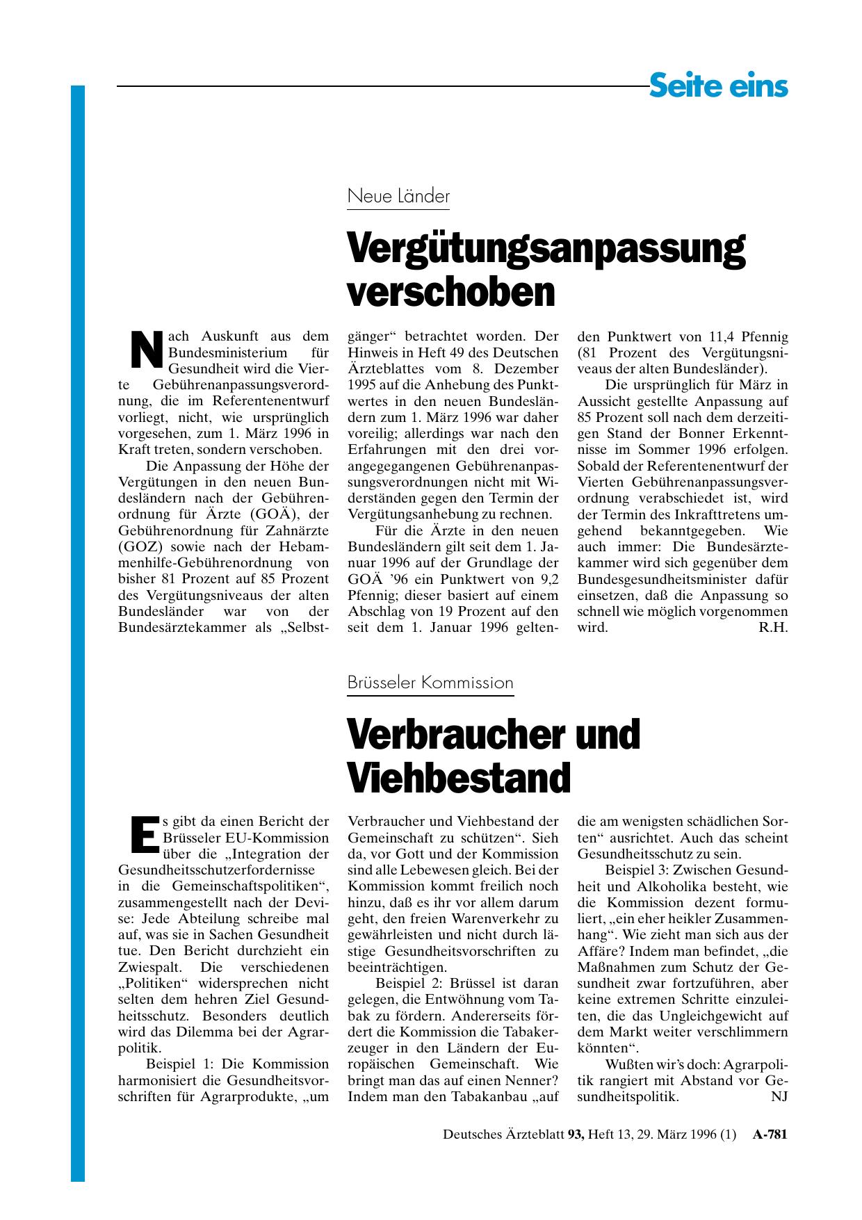 Vorschauseite 1: Neue Länder: Vergütungsanpassung verschoben