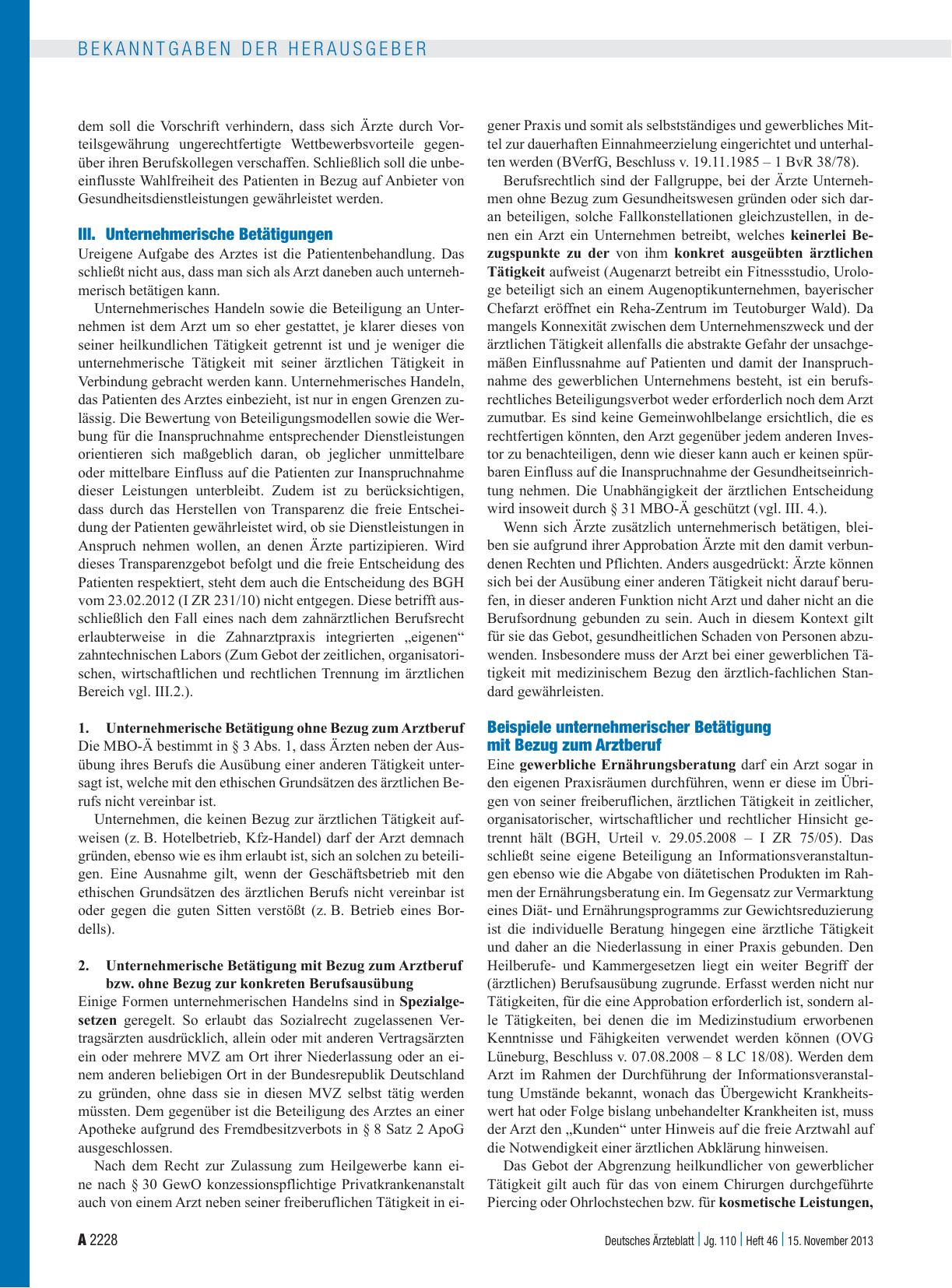 Vorschauseite 3: Unternehmerische Betätigungen von Ärztinnen und Ärzten und Beteiligung an Unternehmen*