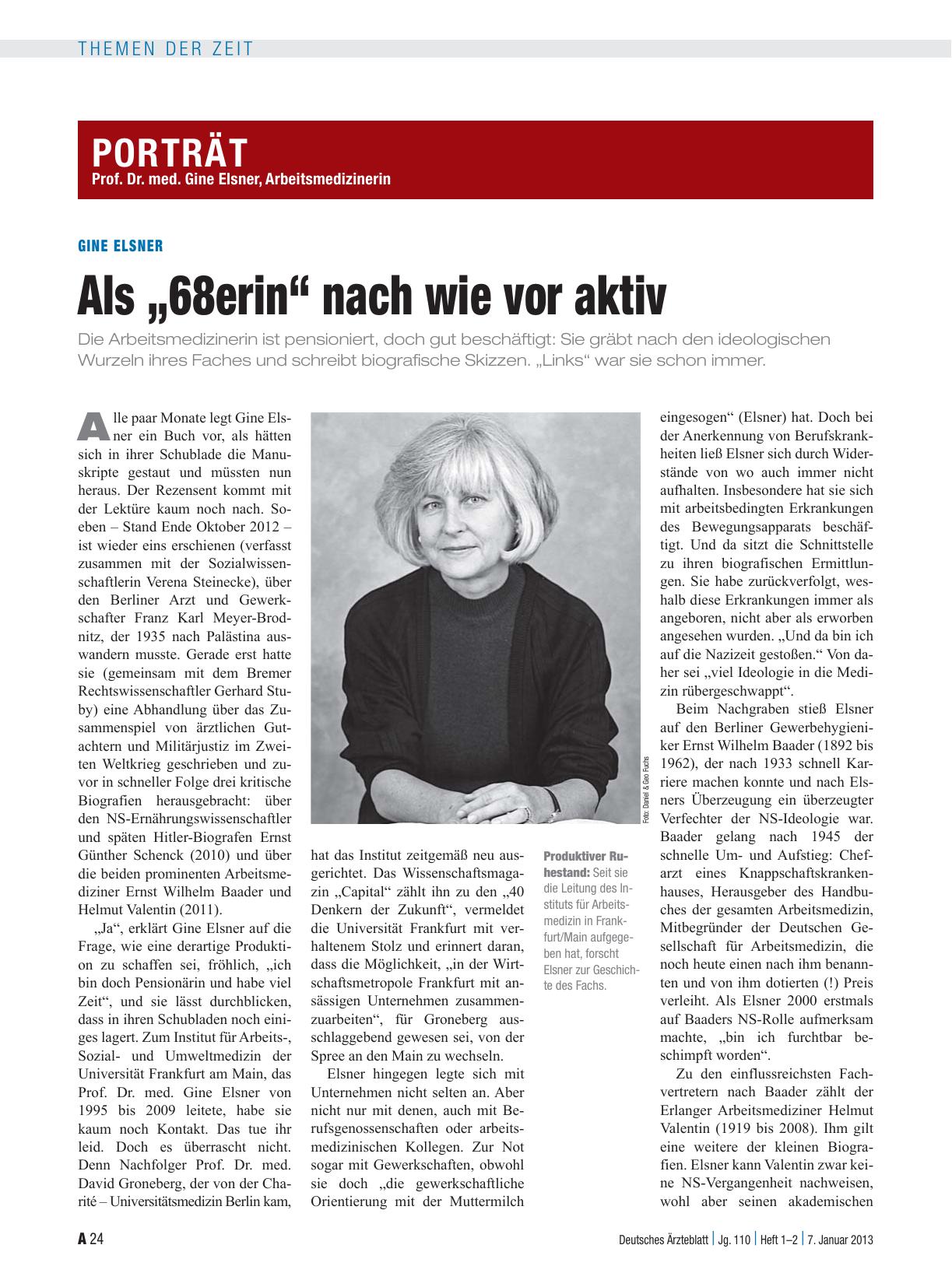 Vorschauseite 1: Gine Elsner: Als „68erin“ nach wie vor aktiv