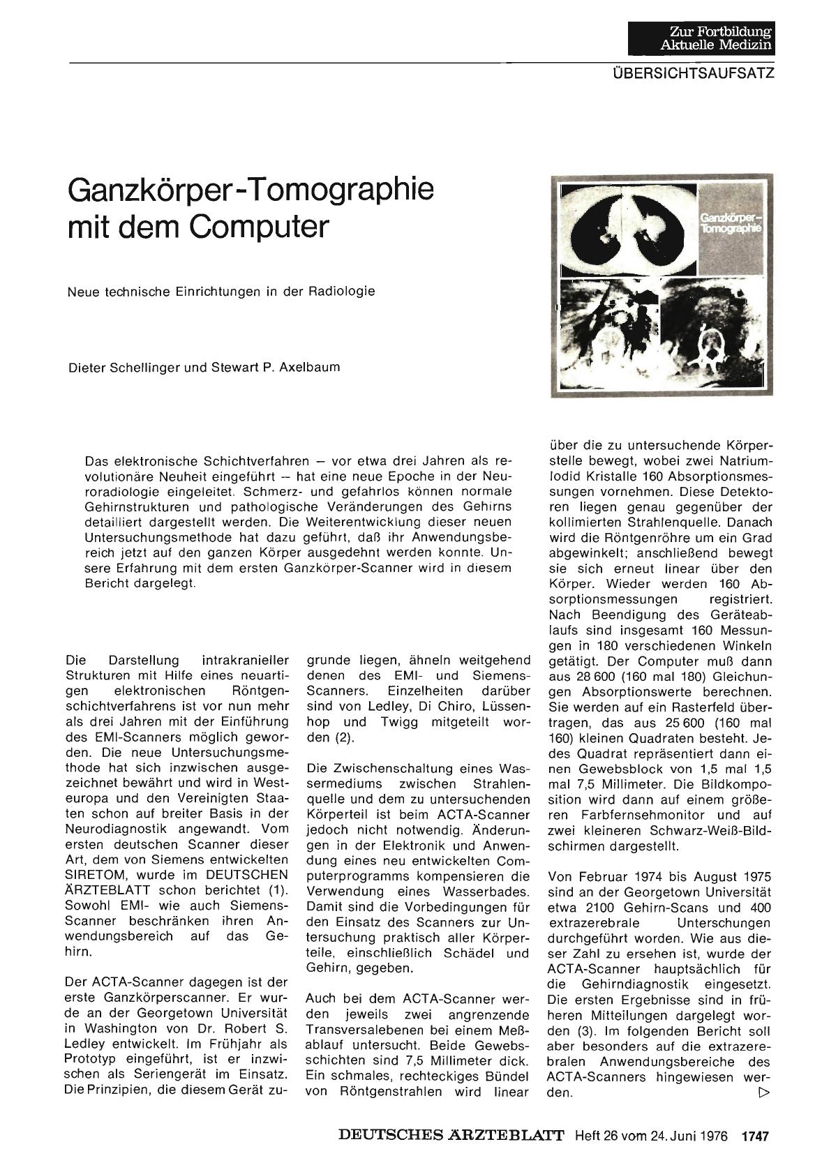 Vorschauseite 1: Ganzkörper-Tomographie mit dem Computer: Neue technische Einrichtungen in der Radiologie