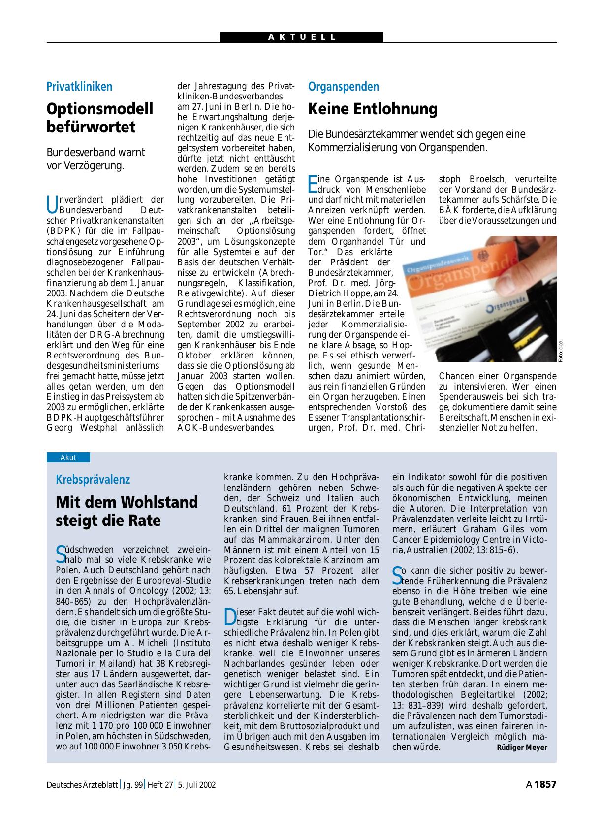 Vorschauseite 1: Organspenden: Keine Entlohnung
