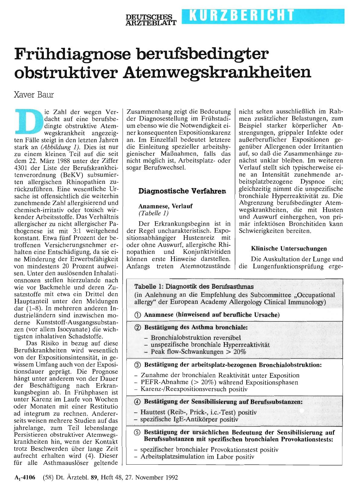 Vorschauseite 1: Frühdiagnose berufsbedingter obstruktiver Atemwegskrankheiten