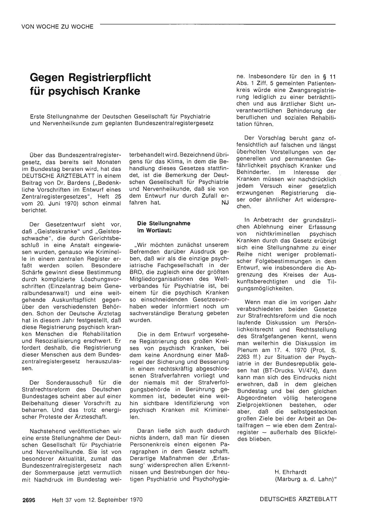 Vorschauseite 1: Gegen Registrierpflicht für psychisch Kranke
