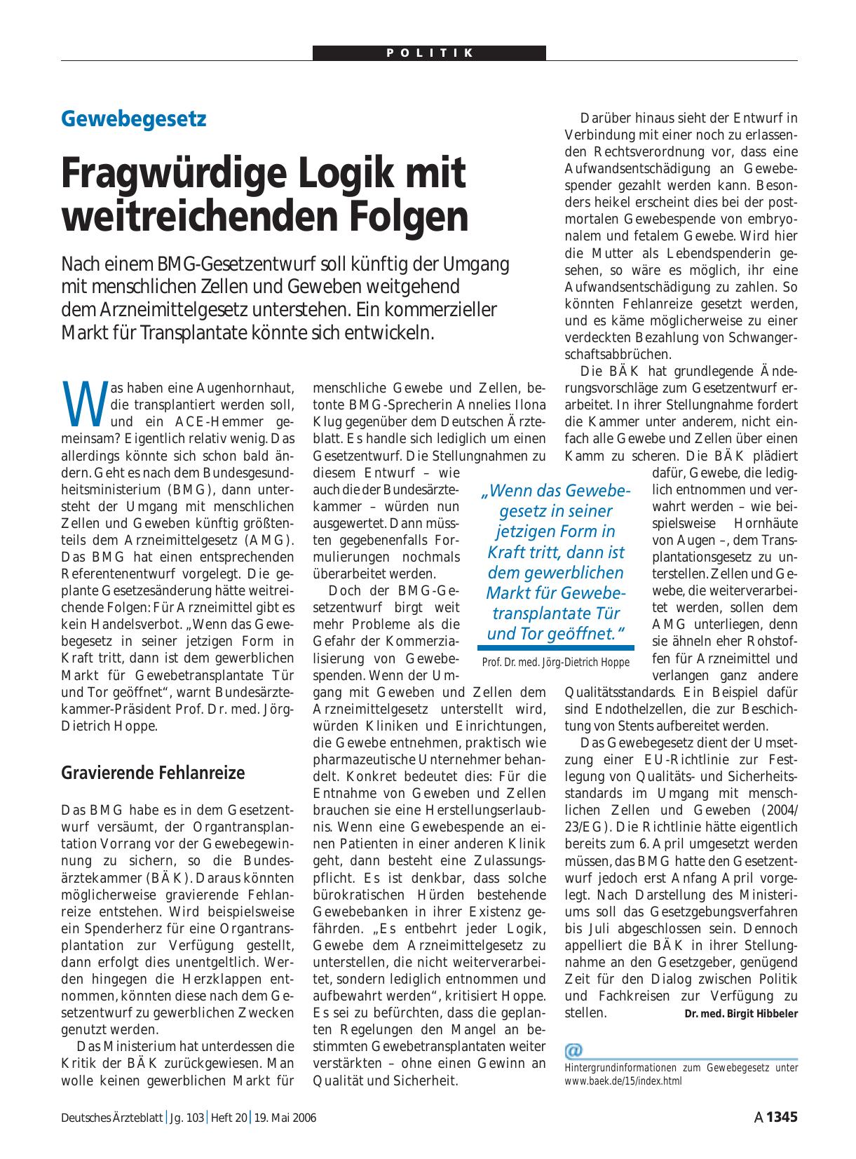 Vorschauseite 1: Gewebegesetz: Fragwürdige Logik mit weitreichenden Folgen