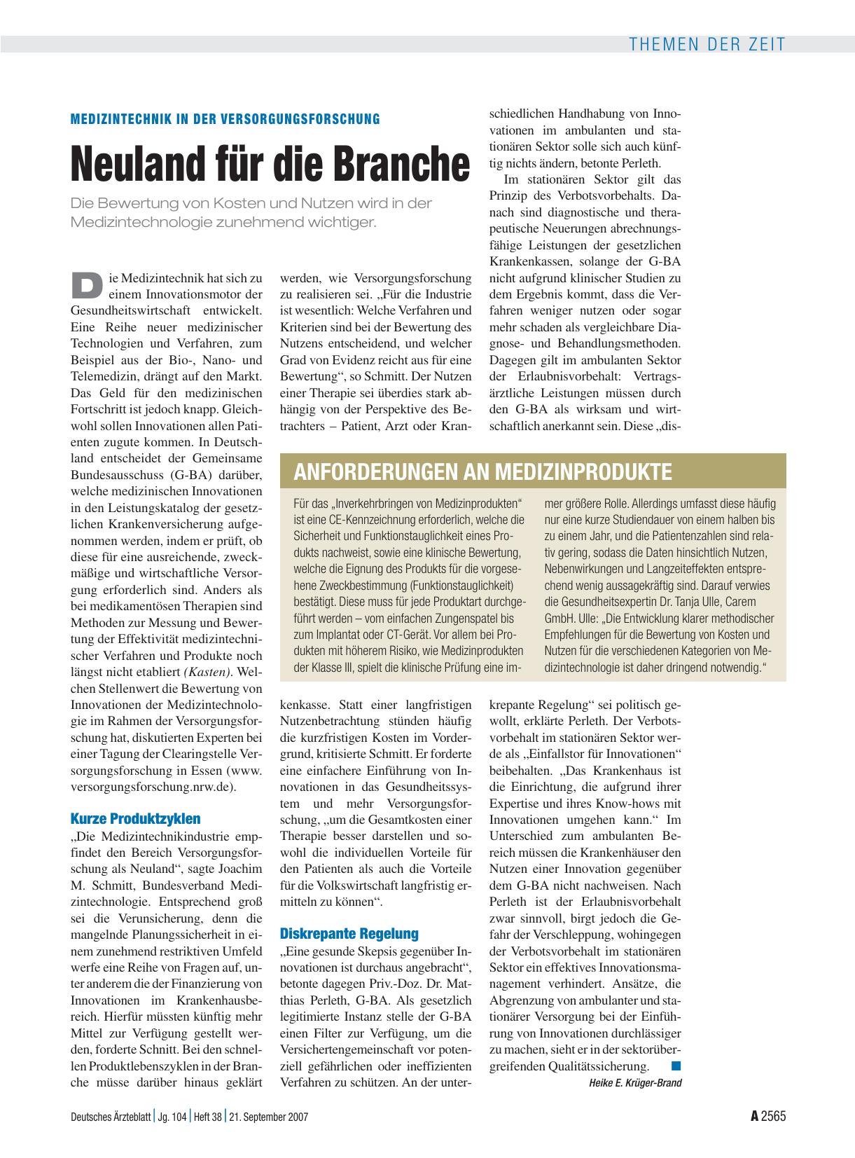 Vorschauseite 1: Medizintechnik in der Versorgungsforschung: Neuland für die Branche