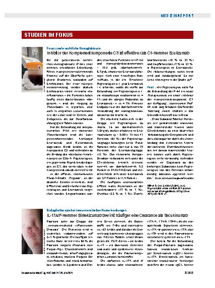 Vorschauseite 1: Paroxysmale nächtliche Hämoglobinurie: Inhibitor der Komplementkomponente C3 ist effektiver als C5-Hemmer Eculizumab