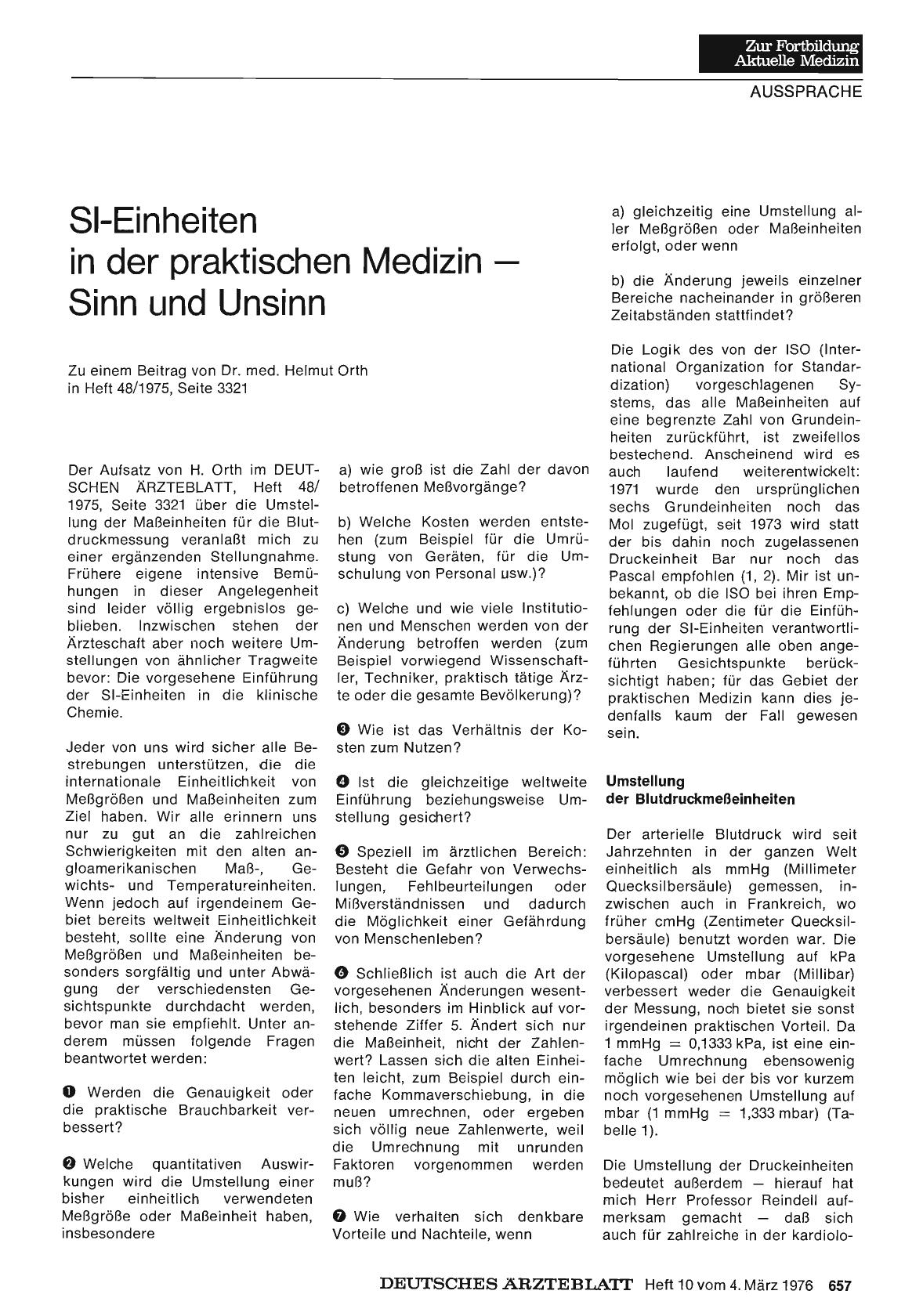 Vorschauseite 1: SI-Einheiten in der praktischen Medizin — Sinn und Unsinn
