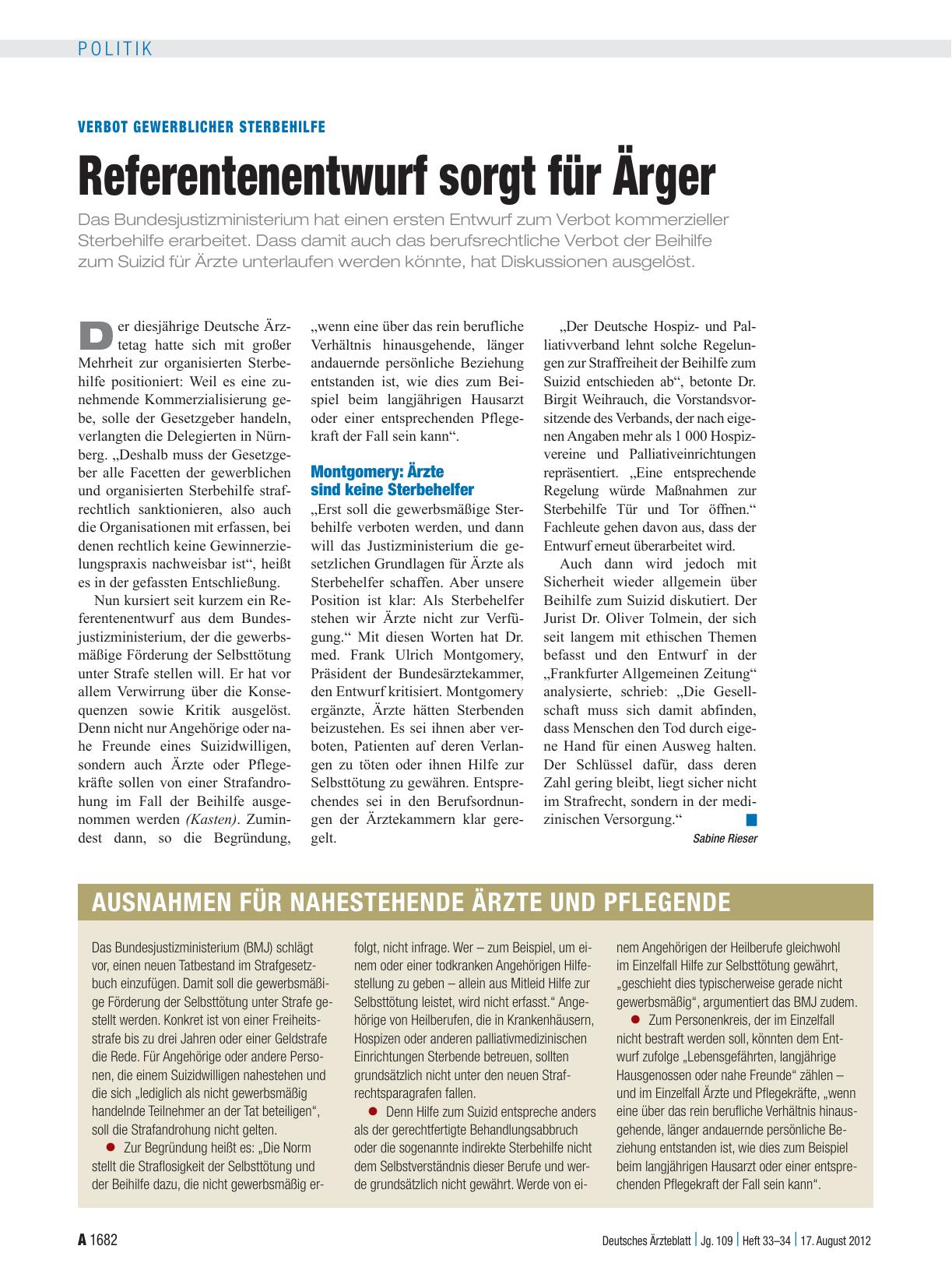 Vorschauseite 1: Verbot gewerblicher Sterbehilfe: Referentenentwurf sorgt für Ärger