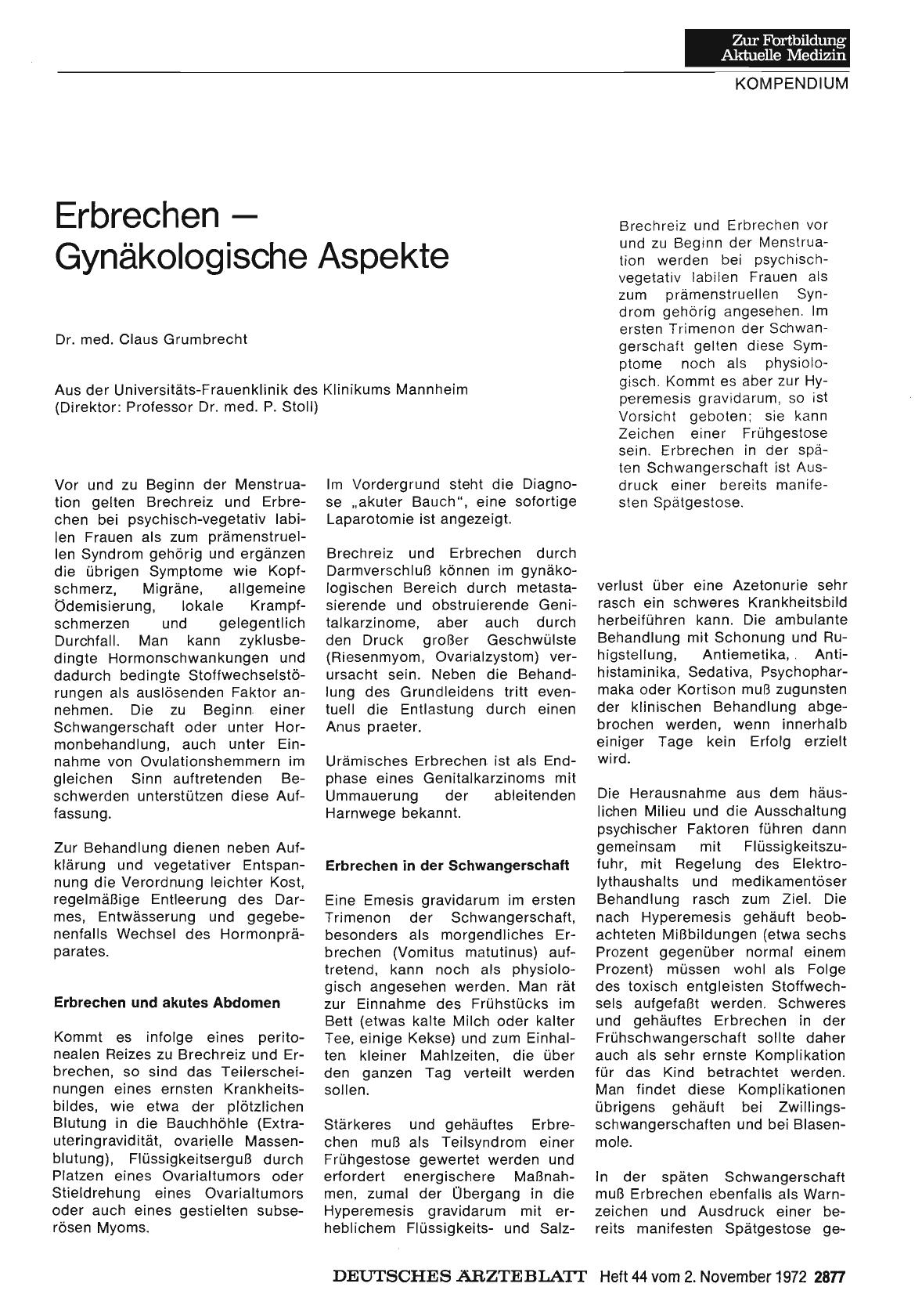 Vorschauseite 1: Erbrechen - Gynäkologische Aspekte