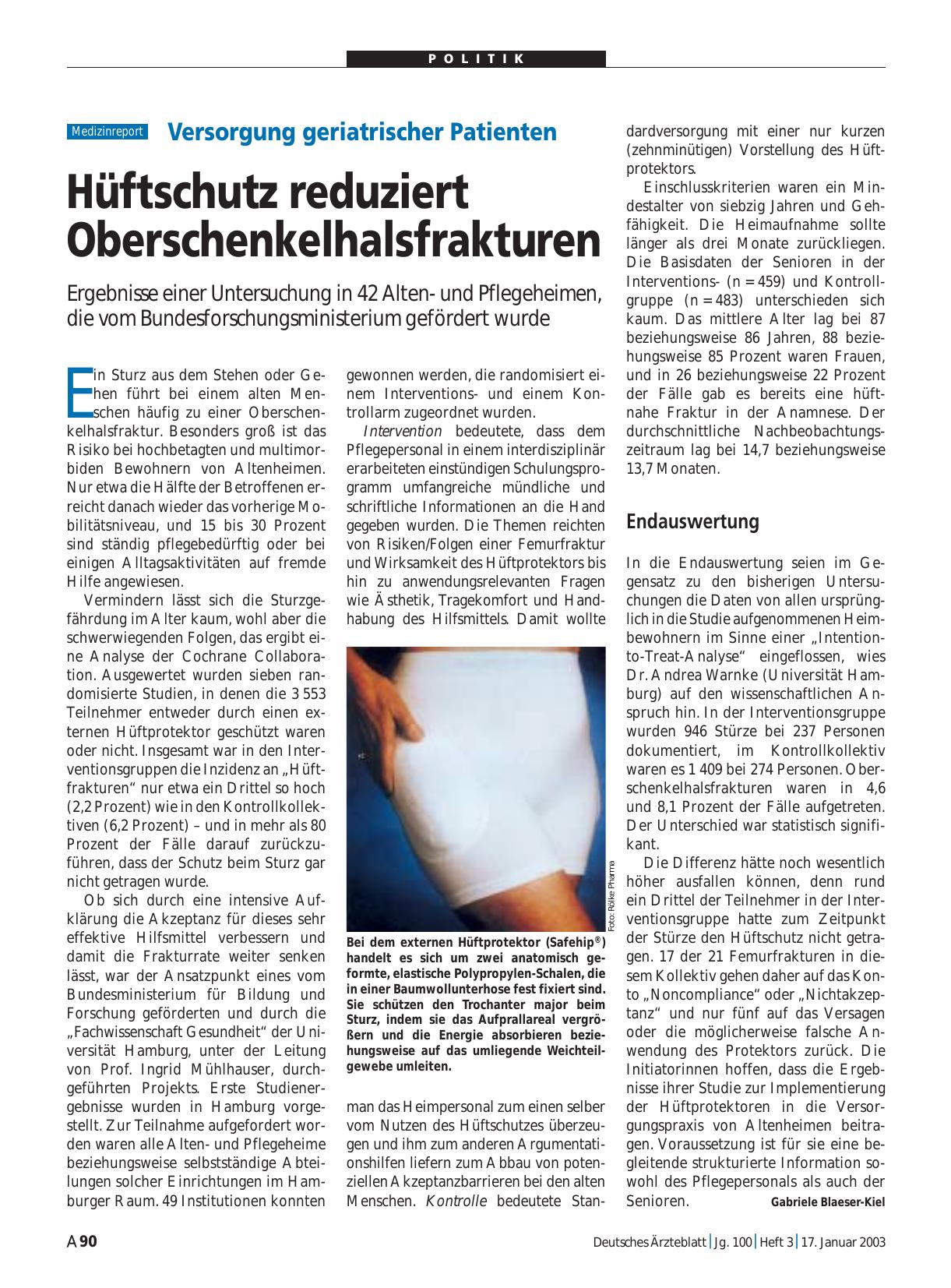 Vorschauseite 1: Versorgung geriatrischer Patienten: Hüftschutz reduziert Oberschenkelhalsfrakturen