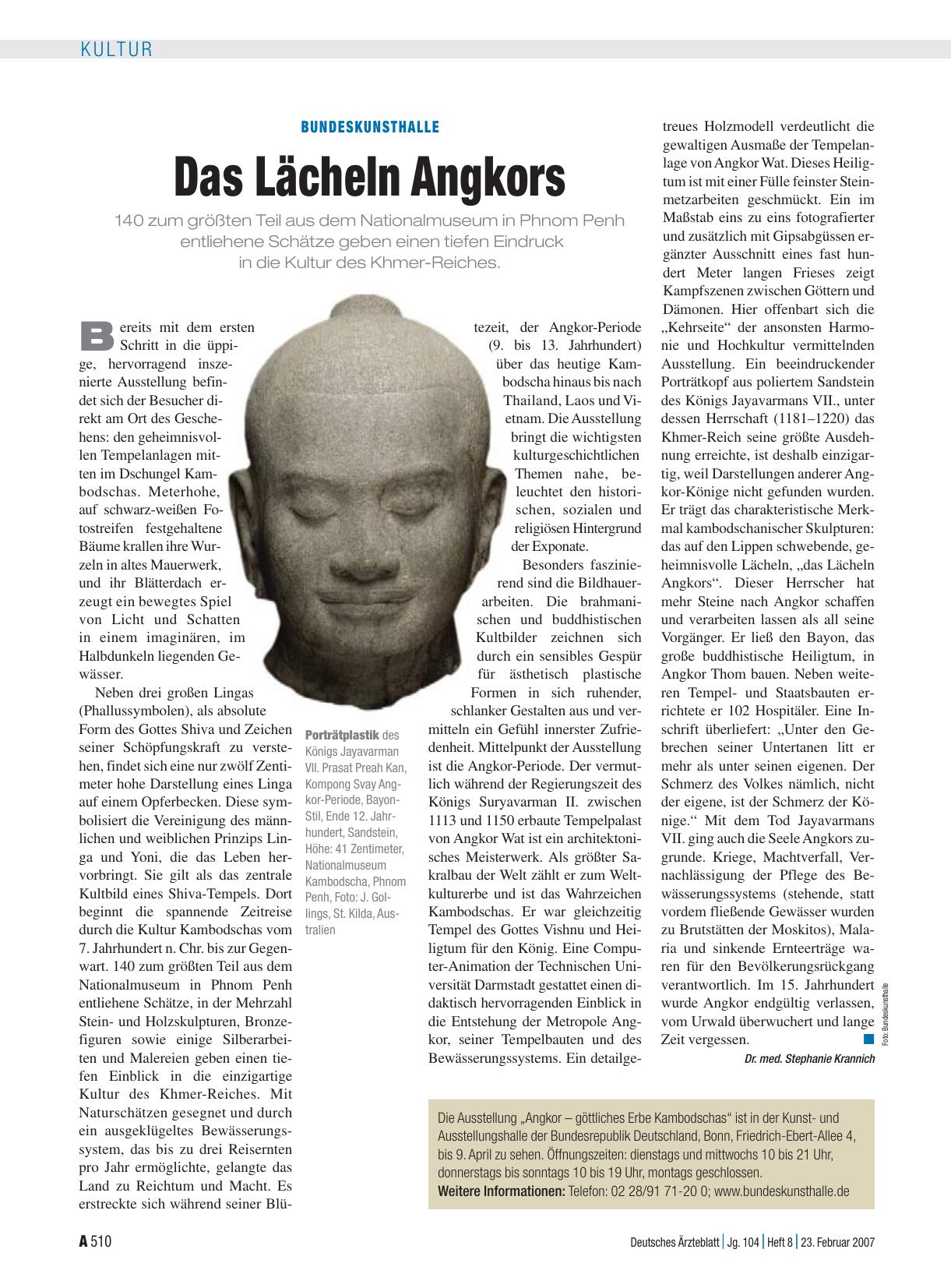 Vorschauseite 1: Bundeskunsthalle: Das Lächeln Angkors