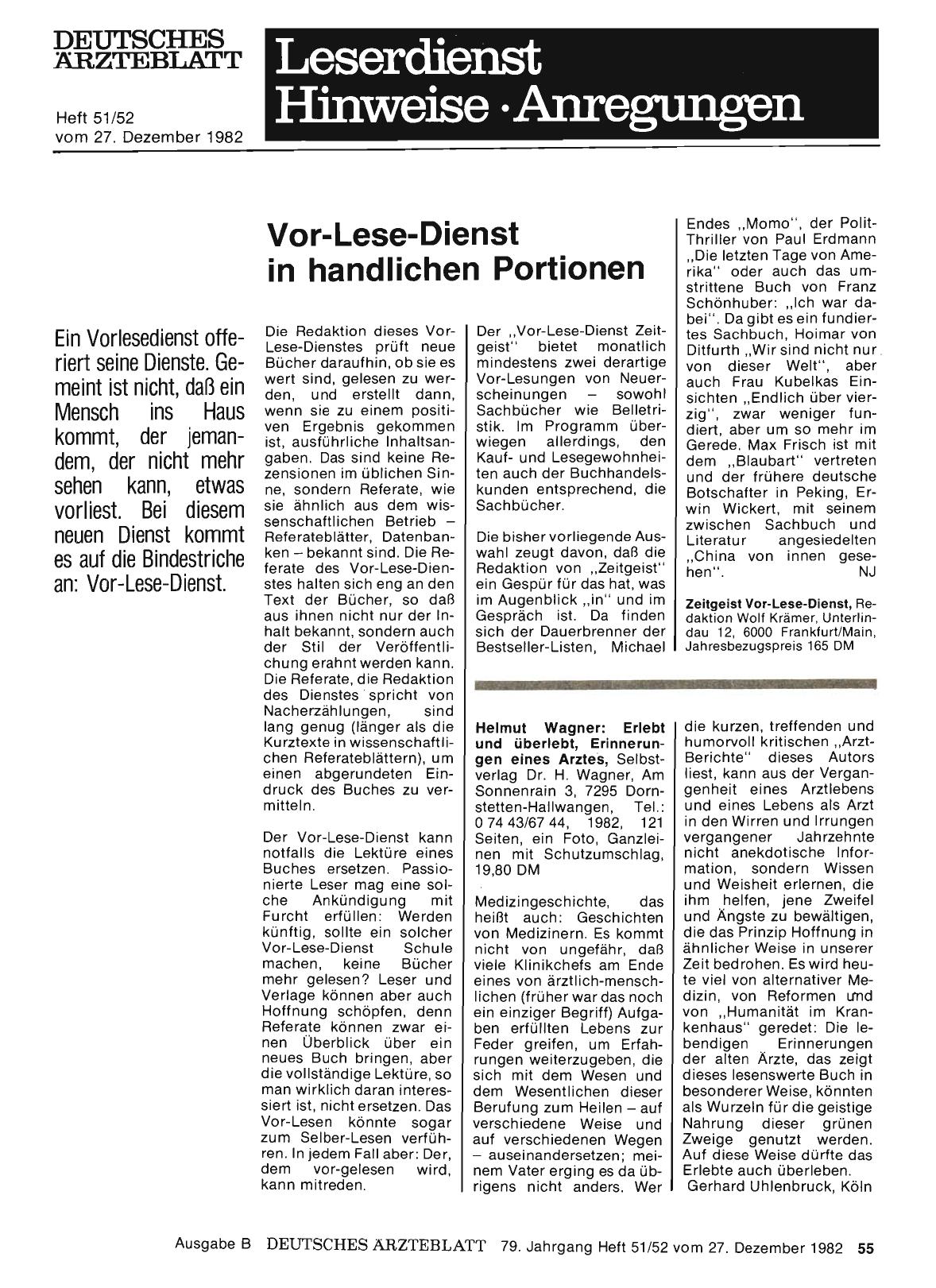 Vorschauseite 1: Helmut Wagner: Erlebt und überlebt, Erinnerungen eines Arztes
