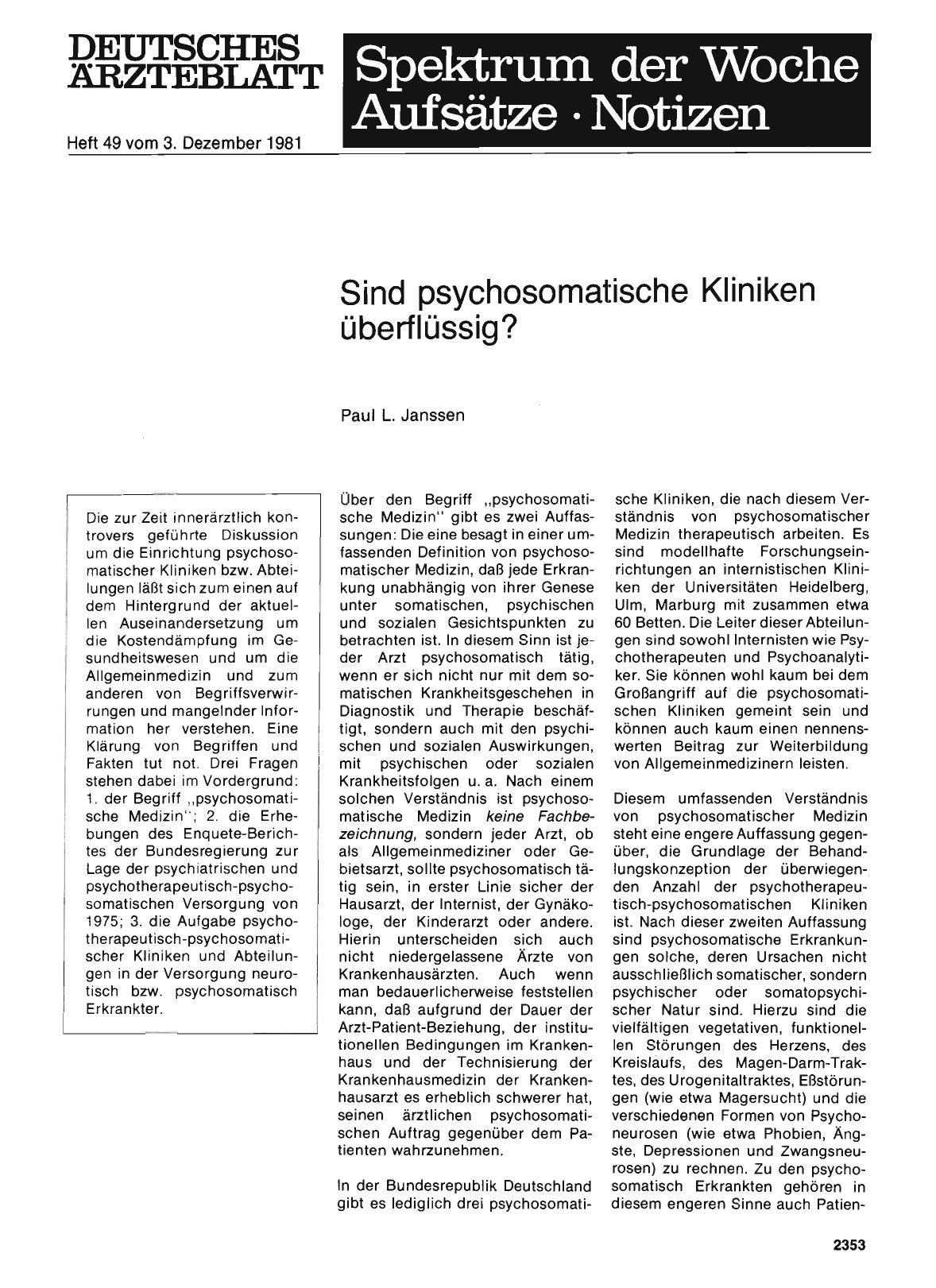 Vorschauseite 1: Sind psychosomatische Kliniken überflüssig?