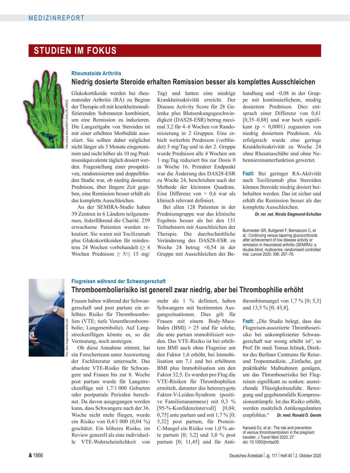 Vorschauseite 1: Rheumatoide Arthritis: Niedrig dosierte Steroide erhalten Remission besser als komplettes Ausschleichen