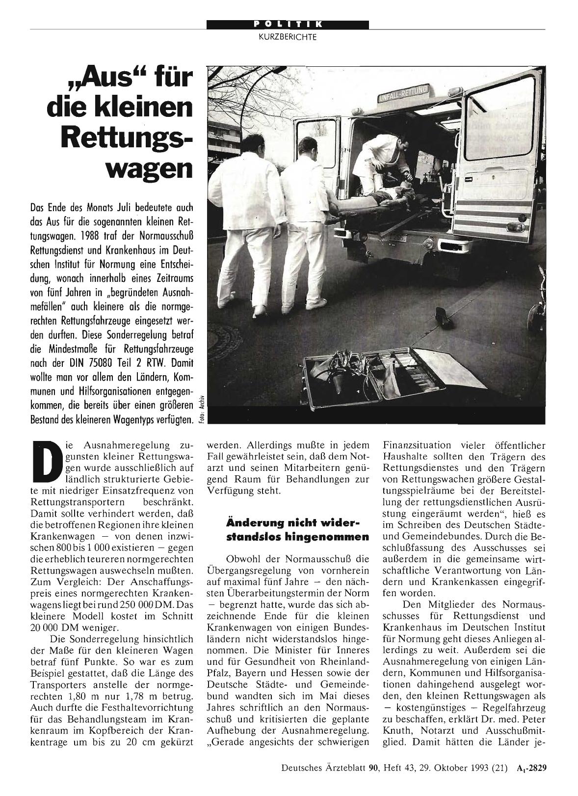 Vorschauseite 1: „Aus„ für die kleinen Rettungswagen