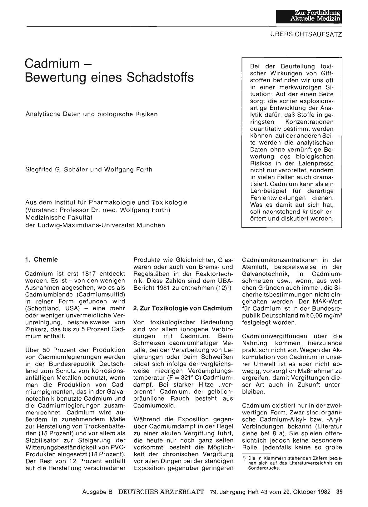 Vorschauseite 1: Cadmium — Bewertung eines Schadstoffs: Analytische Daten und biologische Risiken