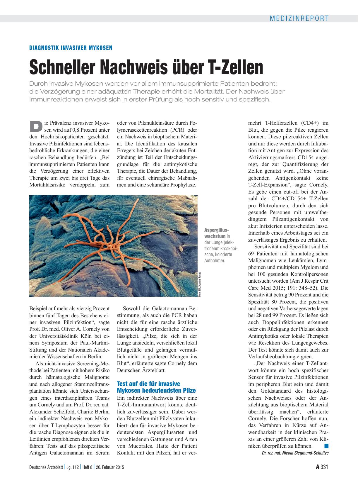 Vorschauseite 1: Diagnostik Invasiver Mykosen: Schneller Nachweis über T-Zellen
