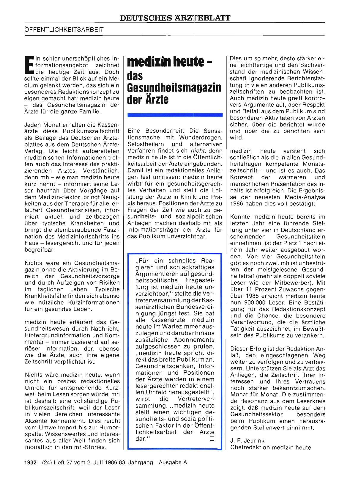 Vorschauseite 1: Öffentlichkeitsarbeit: medizin heute – das Gesundheitsmagazin der Ärzte