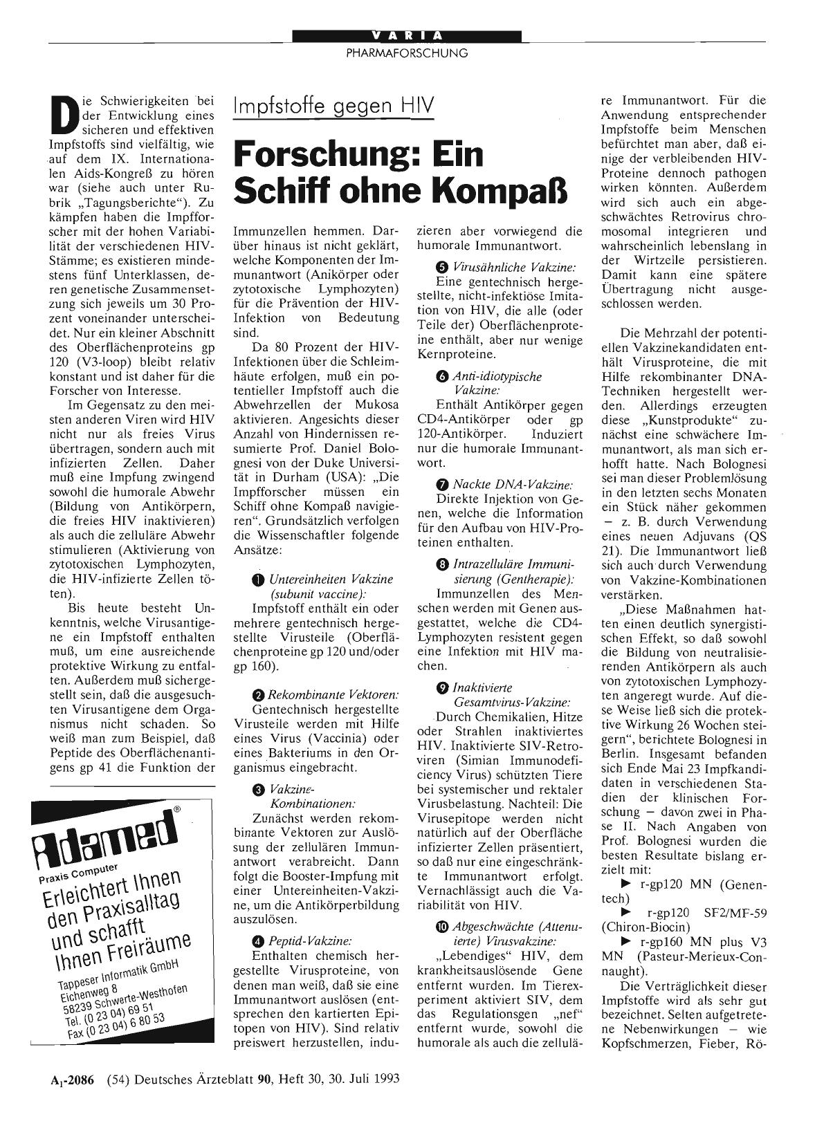 Vorschauseite 1: Impfstoffe gegen HIV: Forschung: Ein Schiff ohne Kompaß