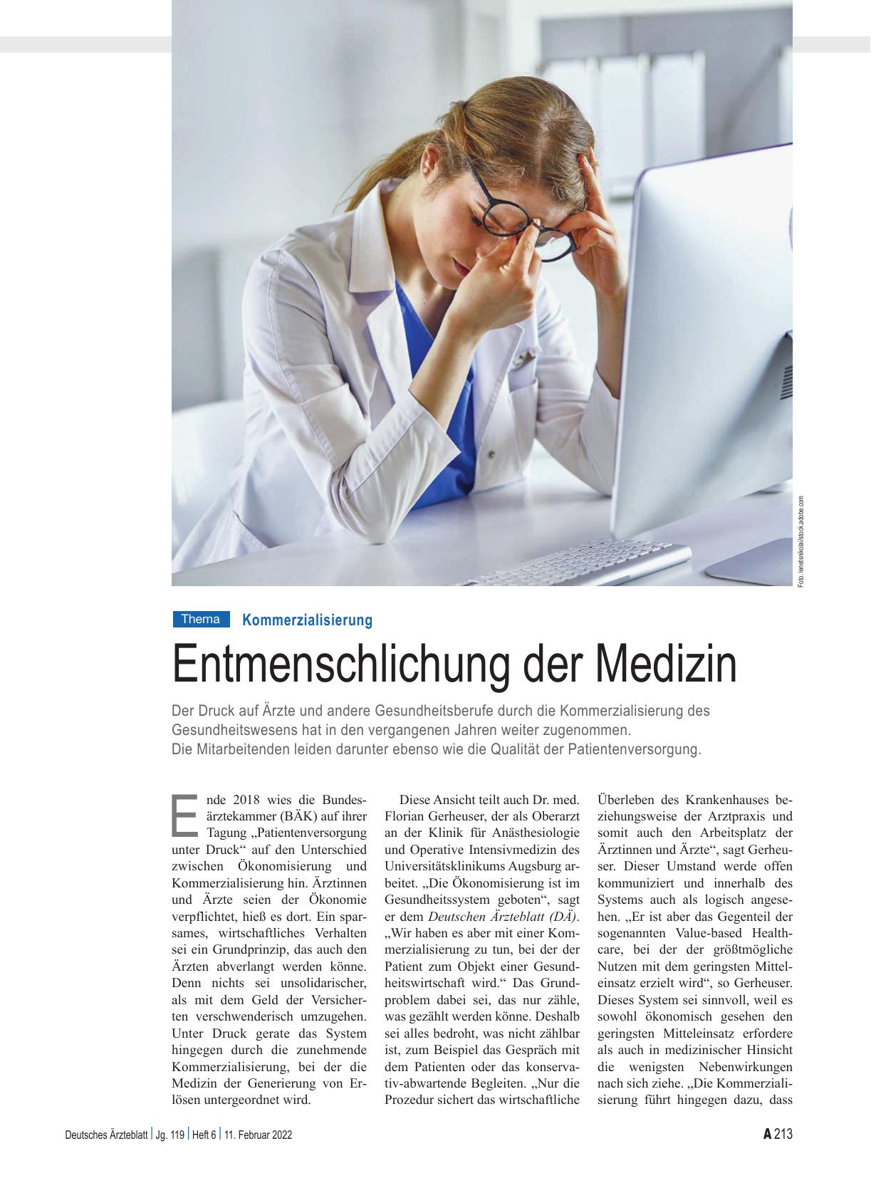 Vorschauseite 1: Kommerzialisierung: Entmenschlichung der Medizin