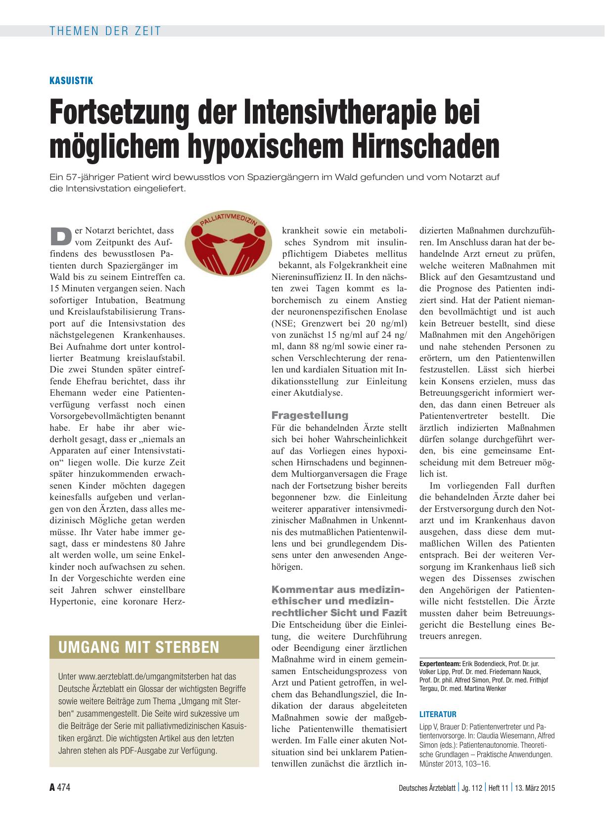 Vorschauseite 1: Kasuistik: Fortsetzung der Intensivtherapie bei möglichem hypoxischem Hirnschaden