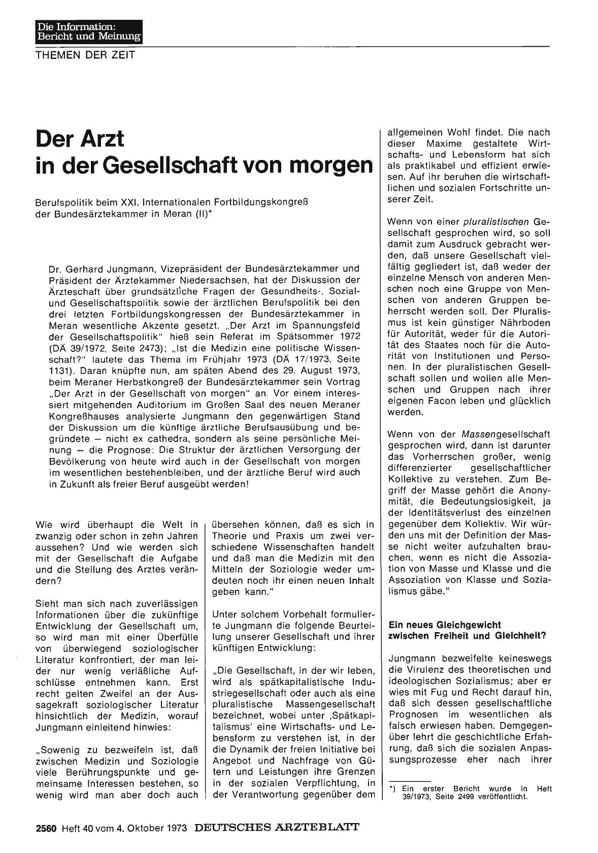 Vorschauseite 1: Der Arzt in der Gesellschaft von morgen