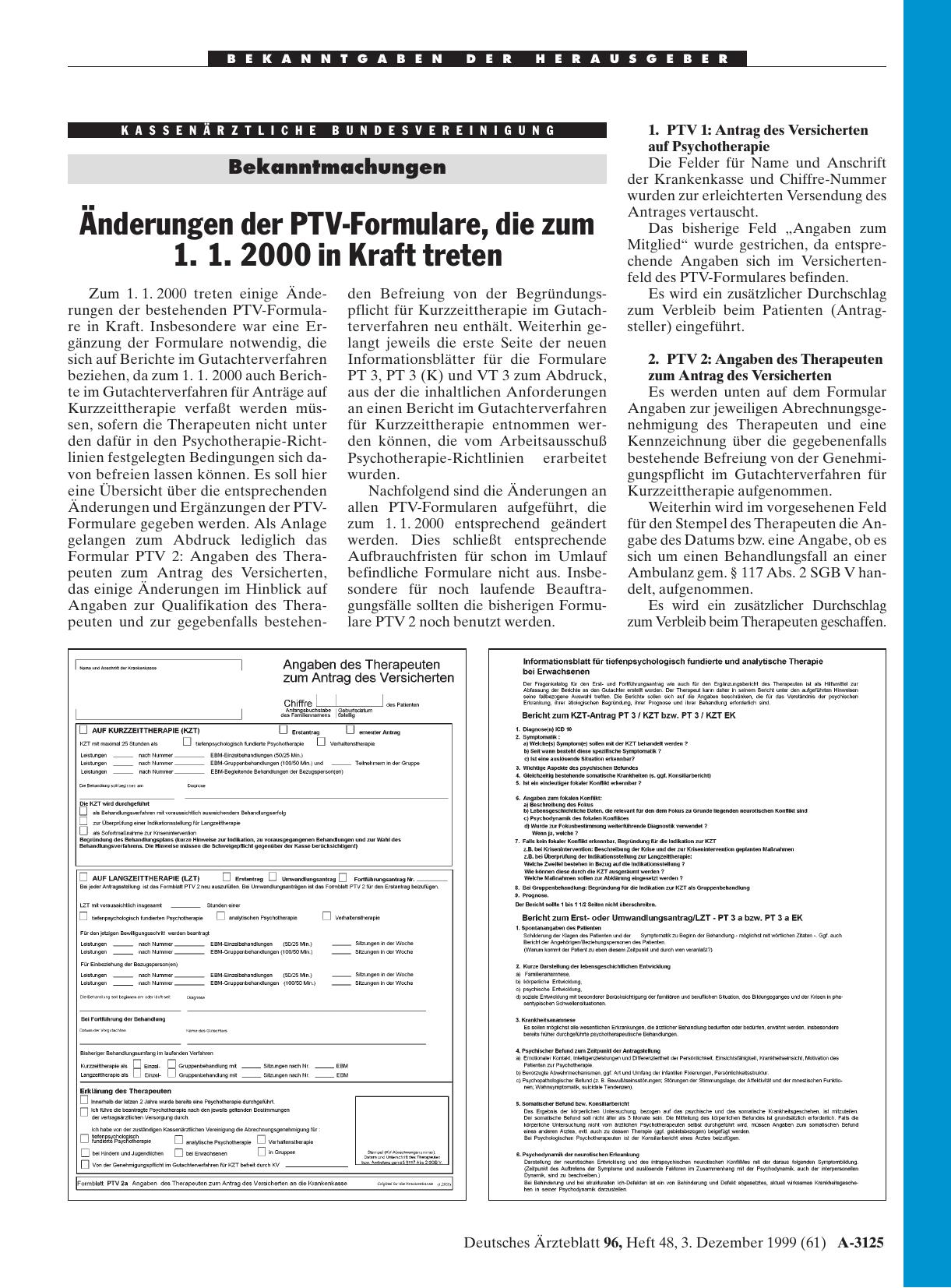 Vorschauseite 1: Änderungen der PTV-Formulare, die zum 1. 1. 2000 in Kraft treten