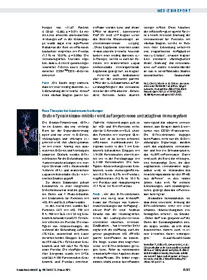 Vorschauseite 1: Neue Therapien bei Autoimmunerkrankungen: Bruton-Tyrosinkinase-Inhibitor wirkt auf angeborenes und adaptives Immunsystem.