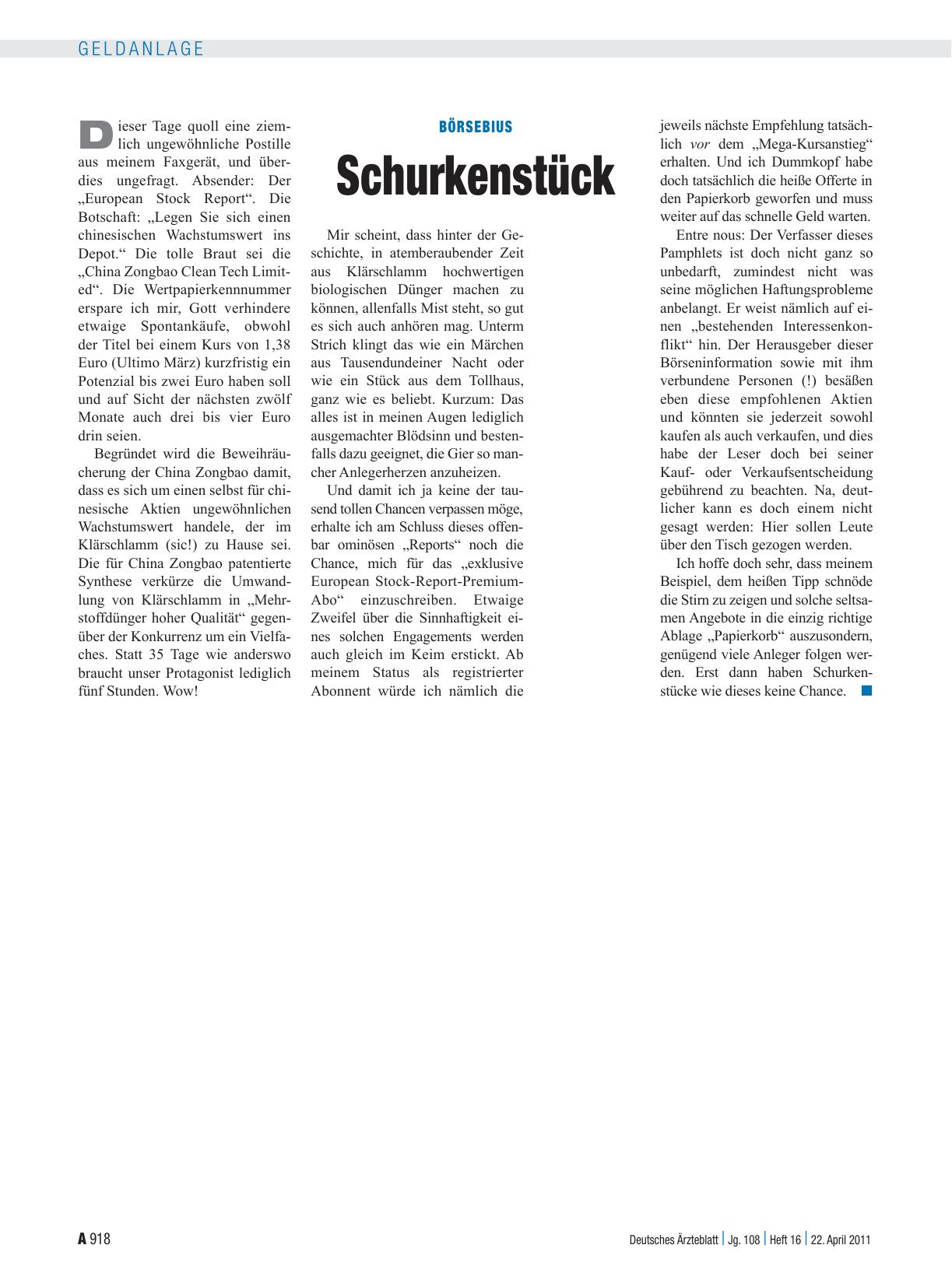 Vorschauseite 1: Börsebius: Schurkenstück