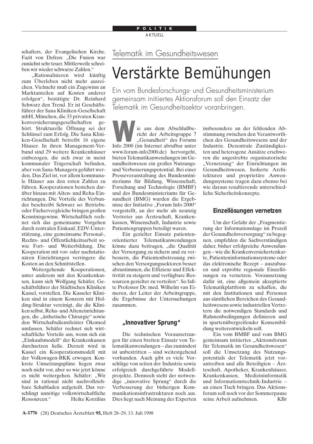 Vorschauseite 1: Telematik im Gesundheitswesen: Verstärkte Bemühungen