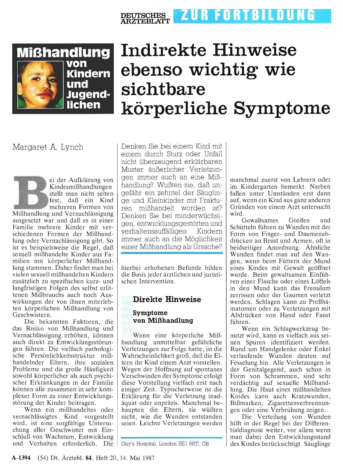 Vorschauseite 1: Mißhandlung von Kindern und Jugendlichen: Indirekte Hinweise ebenso wichtig wie sichtbare körperliche Symptome