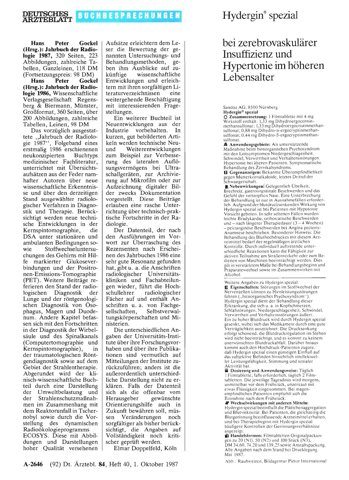 Vorschauseite 1: Hans Peter Gockel (Hrsg. ): Jahrbuch der Radiologie 1987; Hans Peter Gockel (Hrsg. ): Jahrbuch der Radiologie 1986
