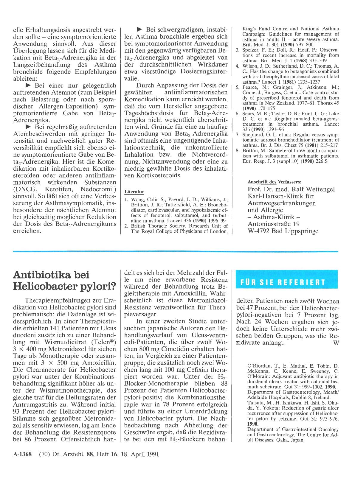 Vorschauseite 1: Antibiotika bei Helicobacter pylori?