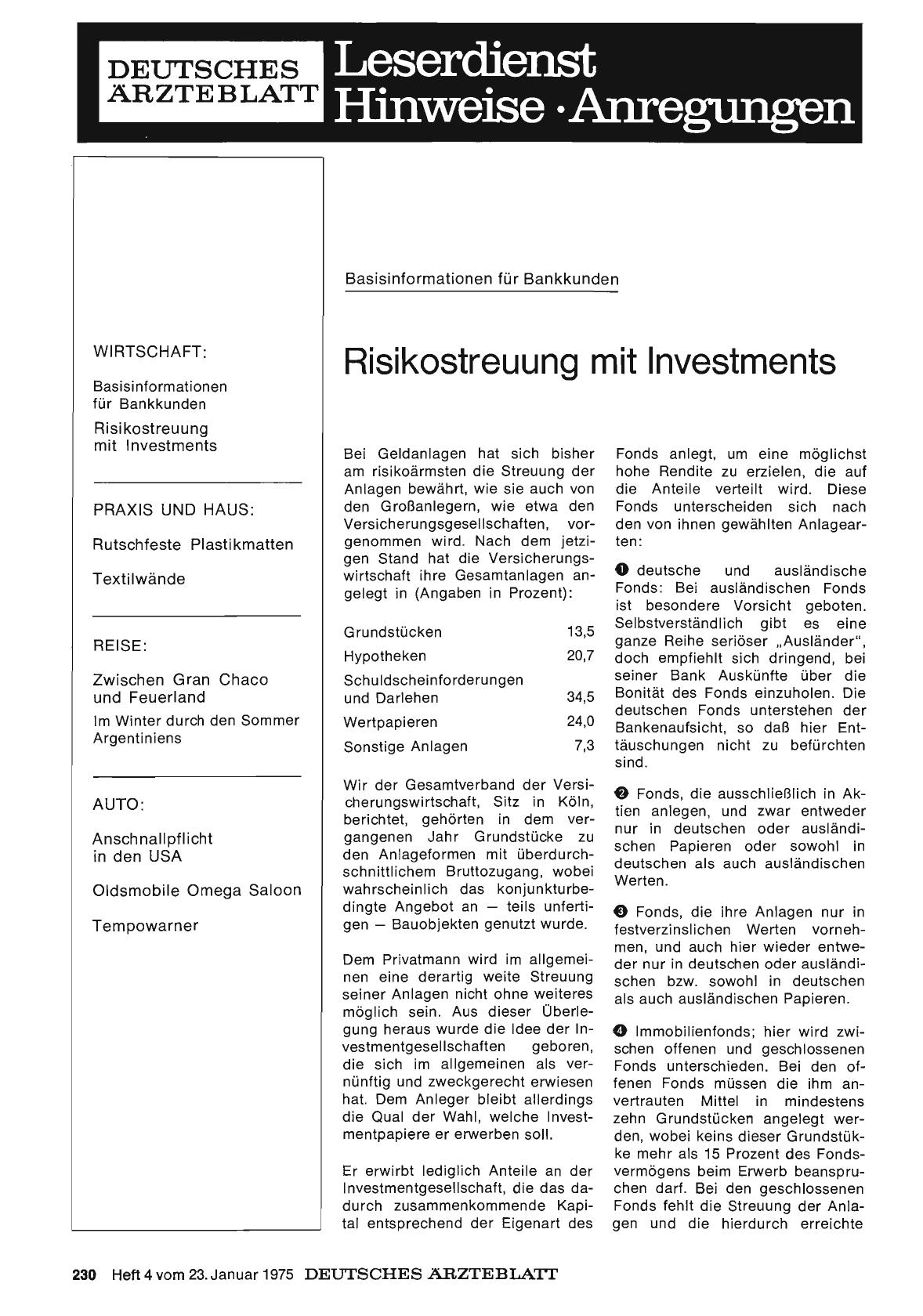 Vorschauseite 1: Basisinformationen für Bankkunden: Risikostreuung mit Investments