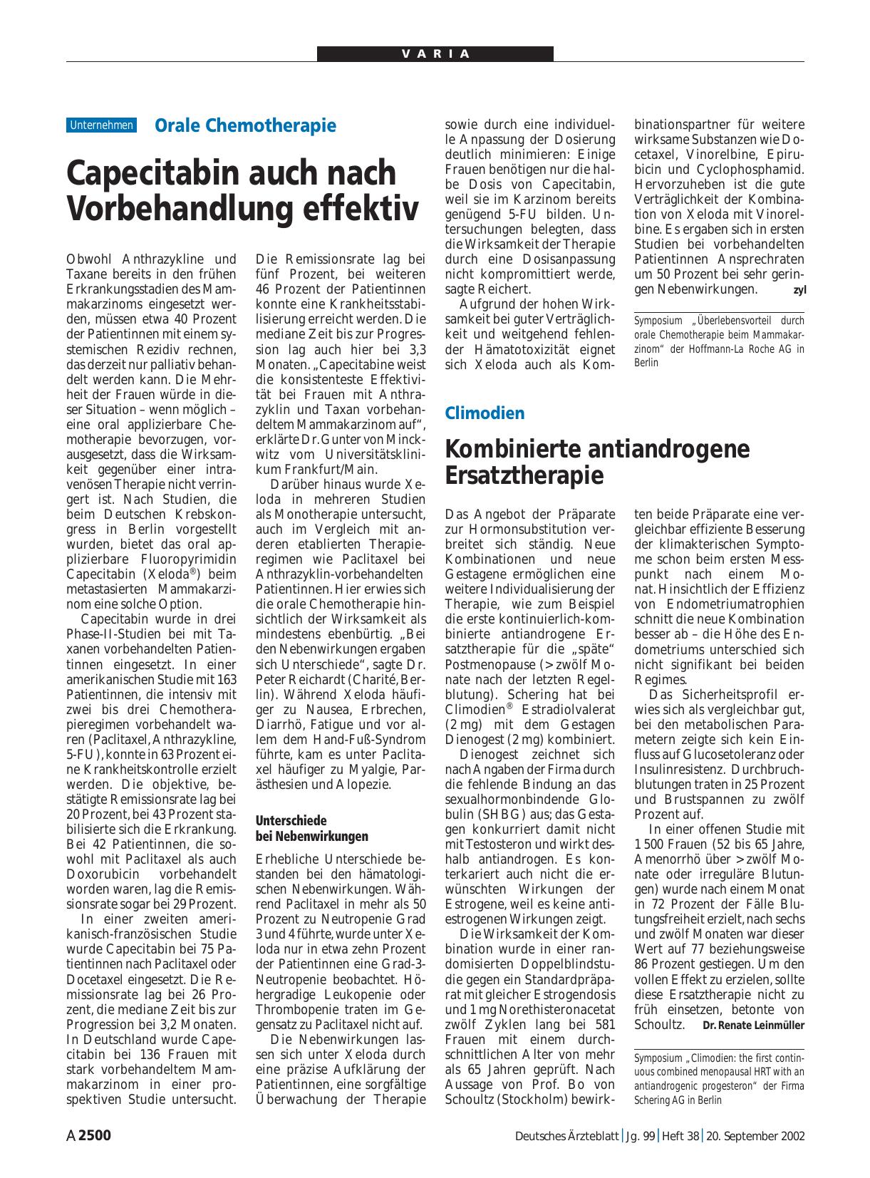 Vorschauseite 1: Orale Chemotherapie: Capecitabin auch nach Vorbehandlung effektiv