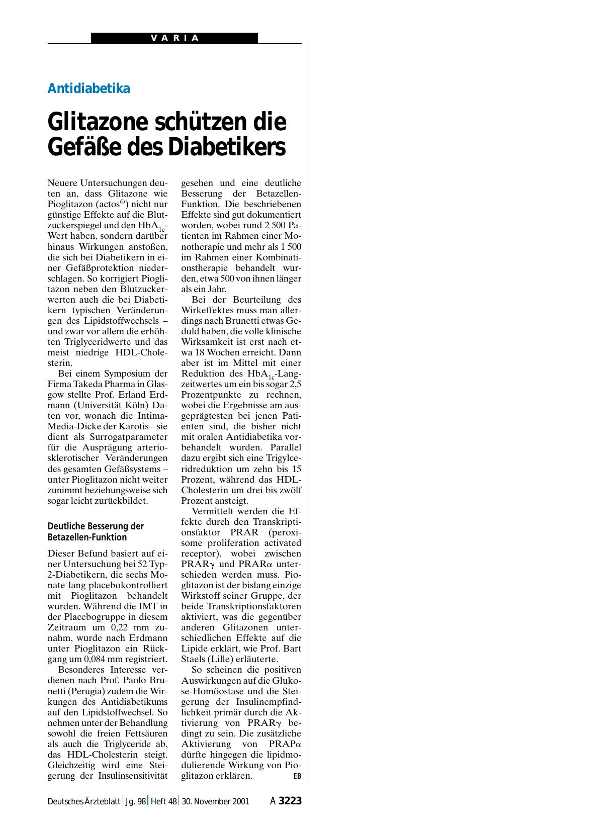 Vorschauseite 1: Antidiabetika: Glitazone schützen die Gefäße des Diabetikers