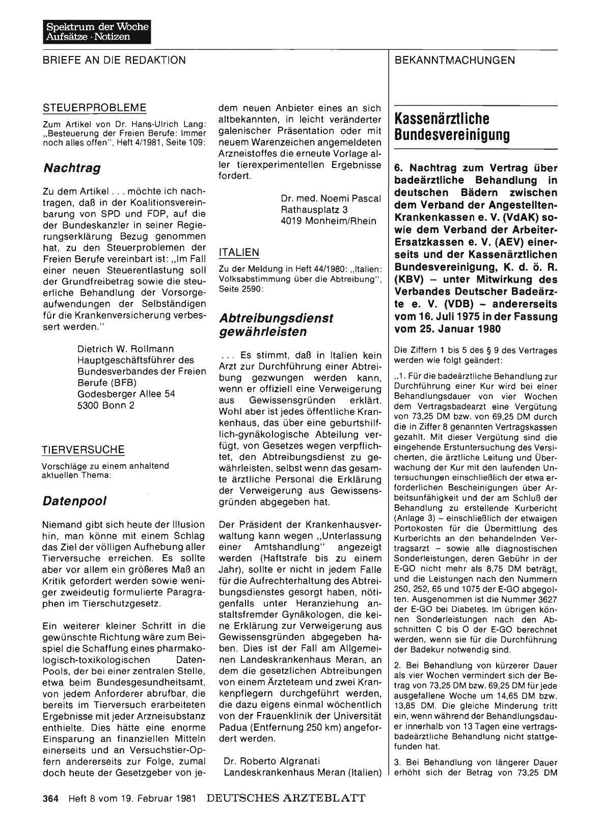 Vorschauseite 1: ITALIEN: Abtreibungsdienst gewährleisten