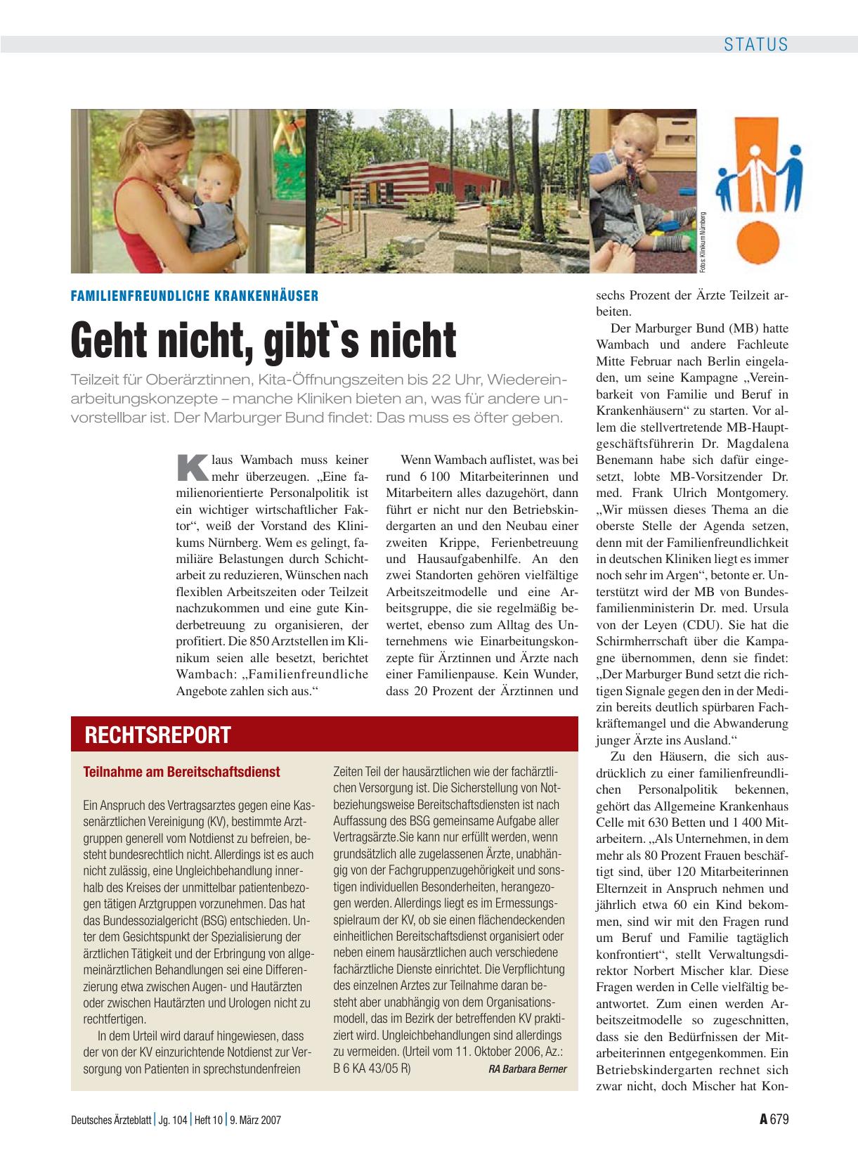 Vorschauseite 1: Teilnahme am Bereitschaftsdienst